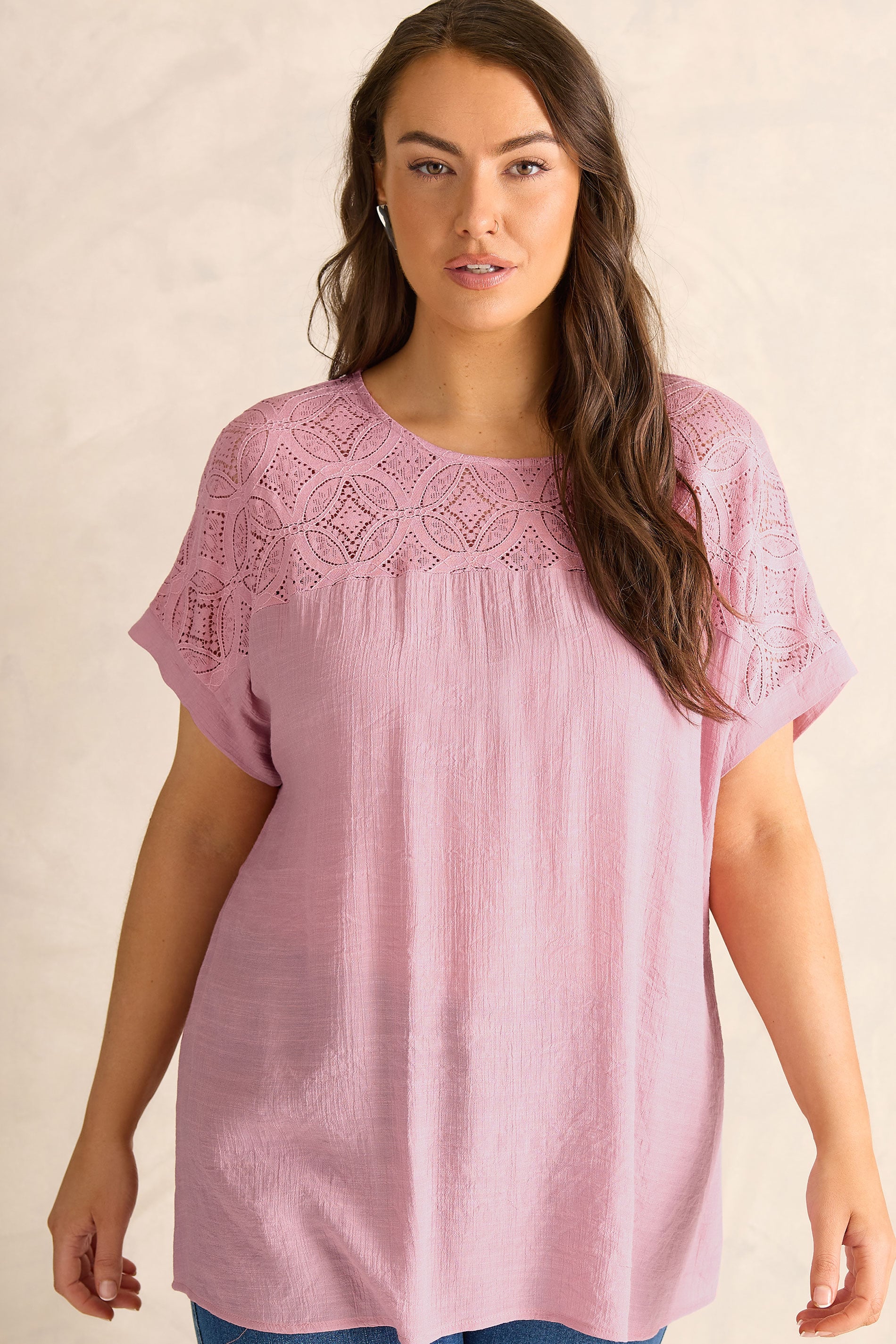 Evans Women's Green Plus Pink Lace Detail Short Sleeve Top Size 26-28
