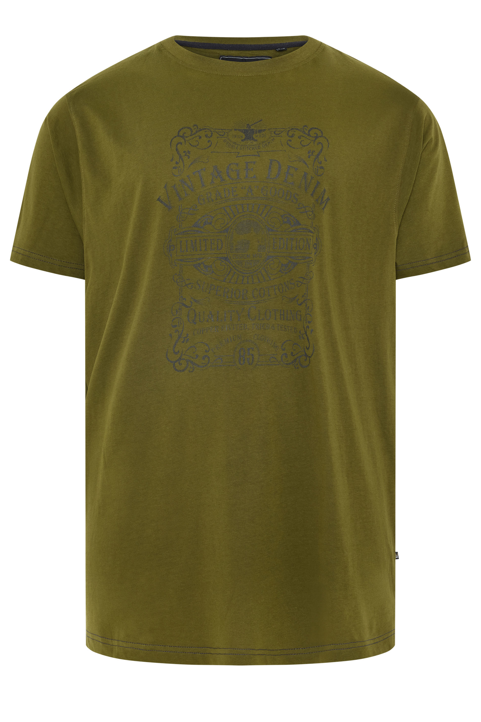 KAM Big & Tall Olive Green Vintage Denim Graphic Print T-Shirt | BadRhino 1