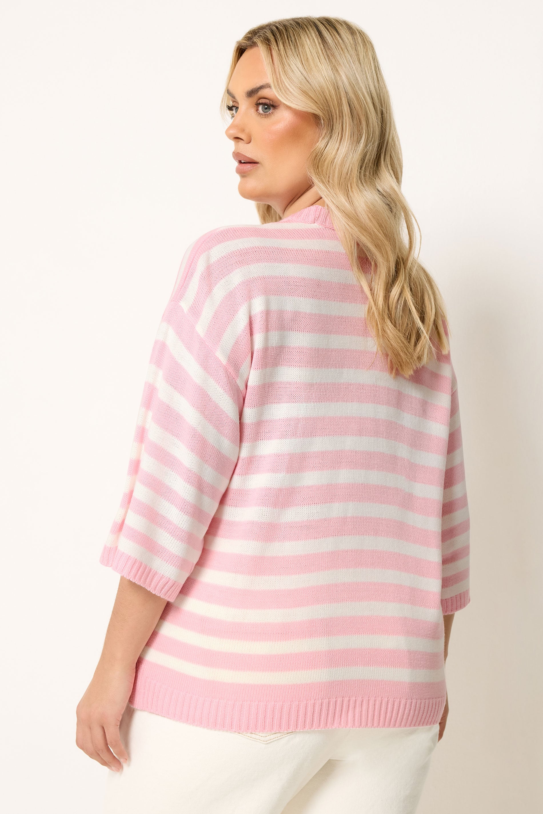 YOURS Plus Size Pink Striped Knitted Jumper | Yours Clothing 2