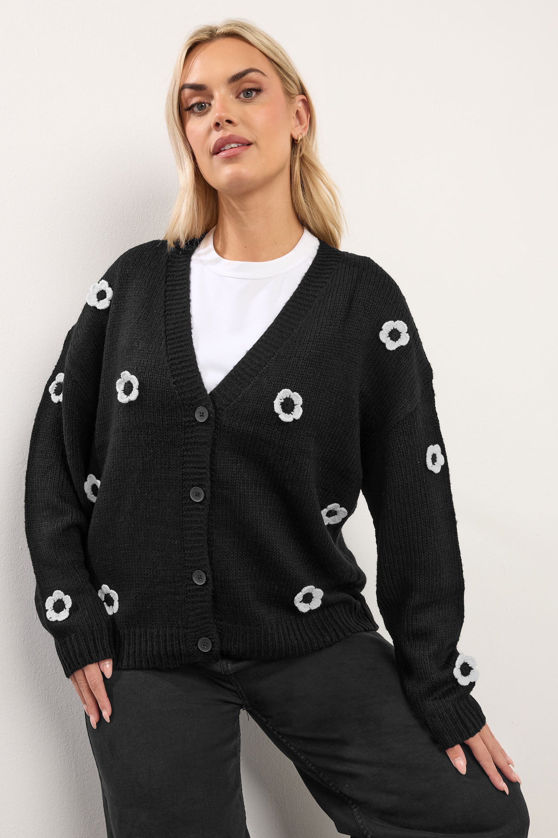 YOURS Plus Size Black Applique Flower Cardigan | Yours Clothing 3