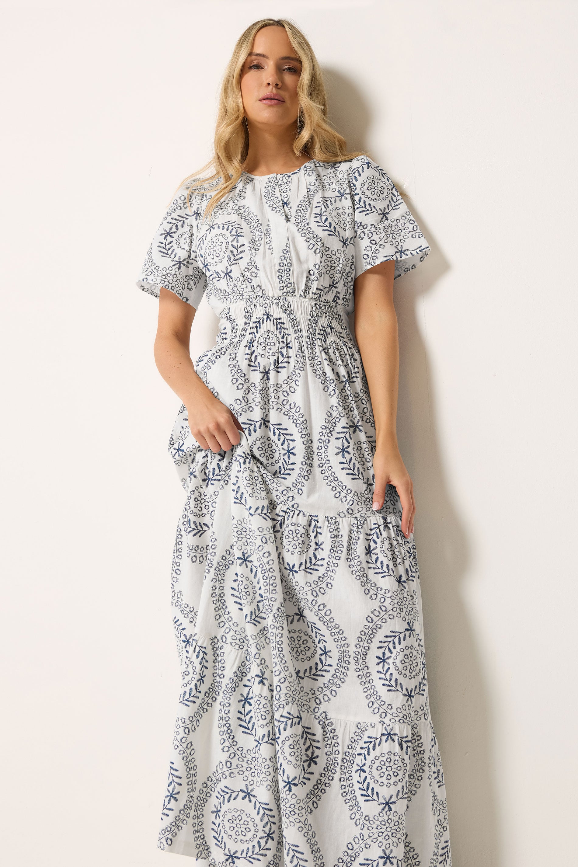 LTS Tall Women's Navy & White Leaf Print Linen Maxi Dress | Long Tall Sally 1
