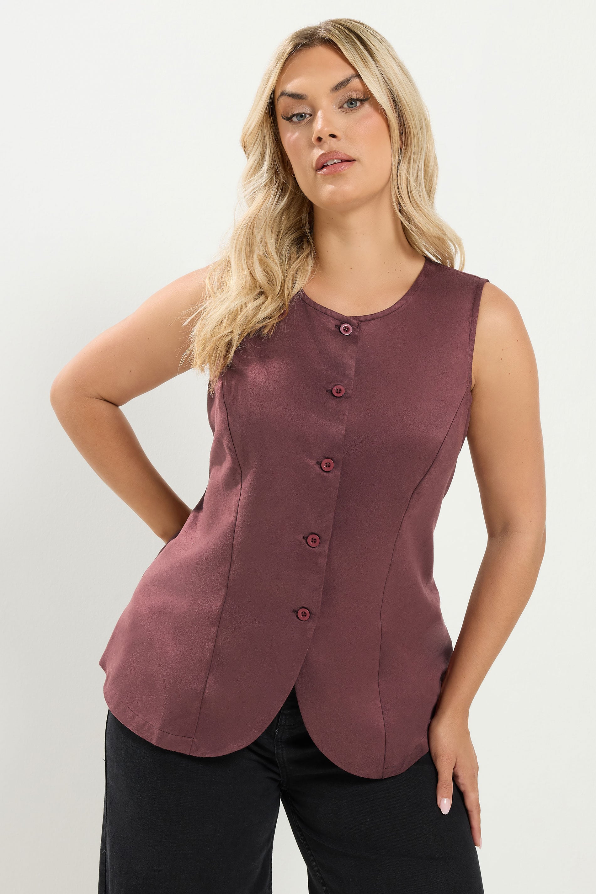 YOURS Curve Burgundy Red Suedette Waistcoat | Yours Clothing 3