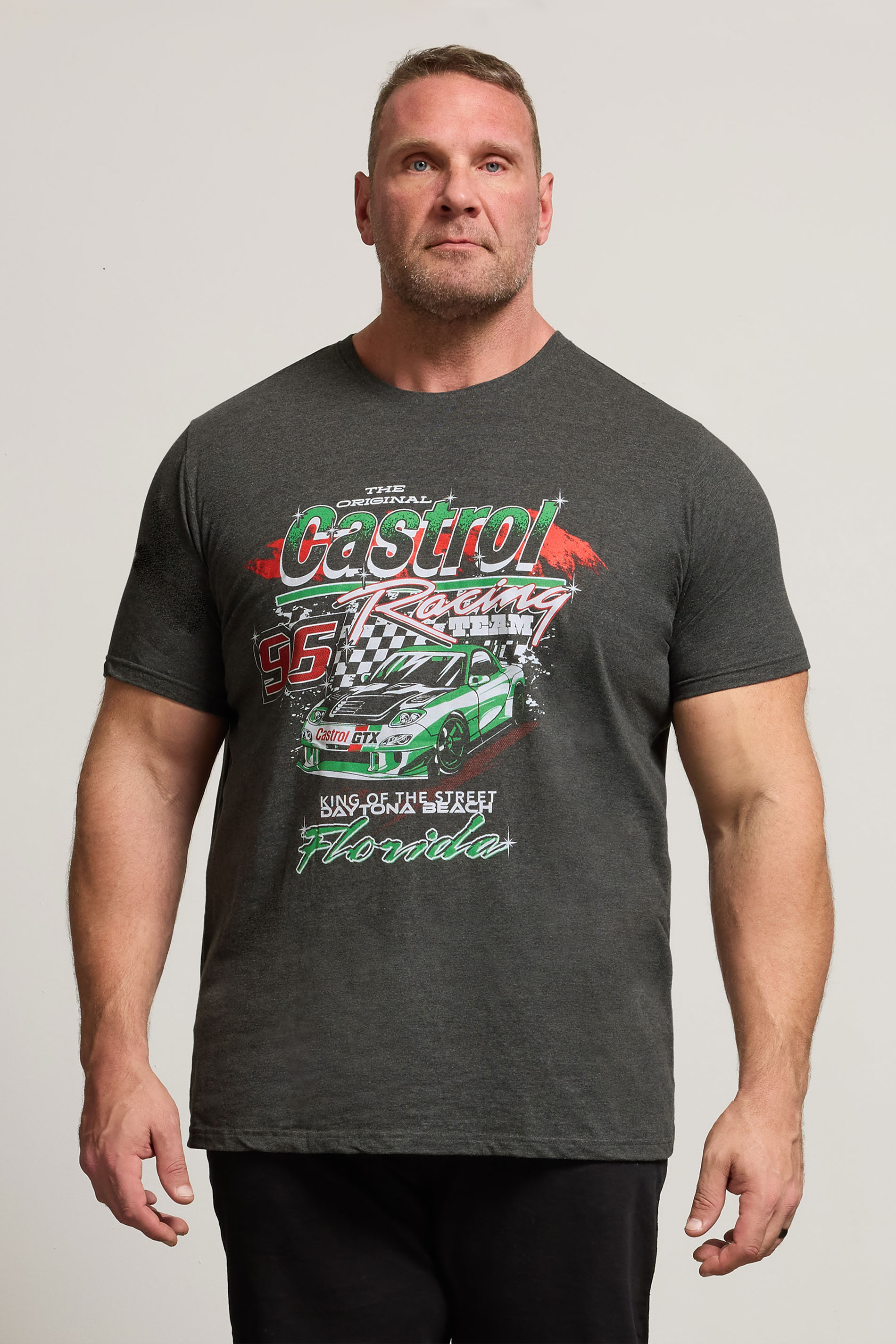 BadRhino Big & Tall Charcoal Grey Printed 'Castrol' T-Shirt | BadRhino 3