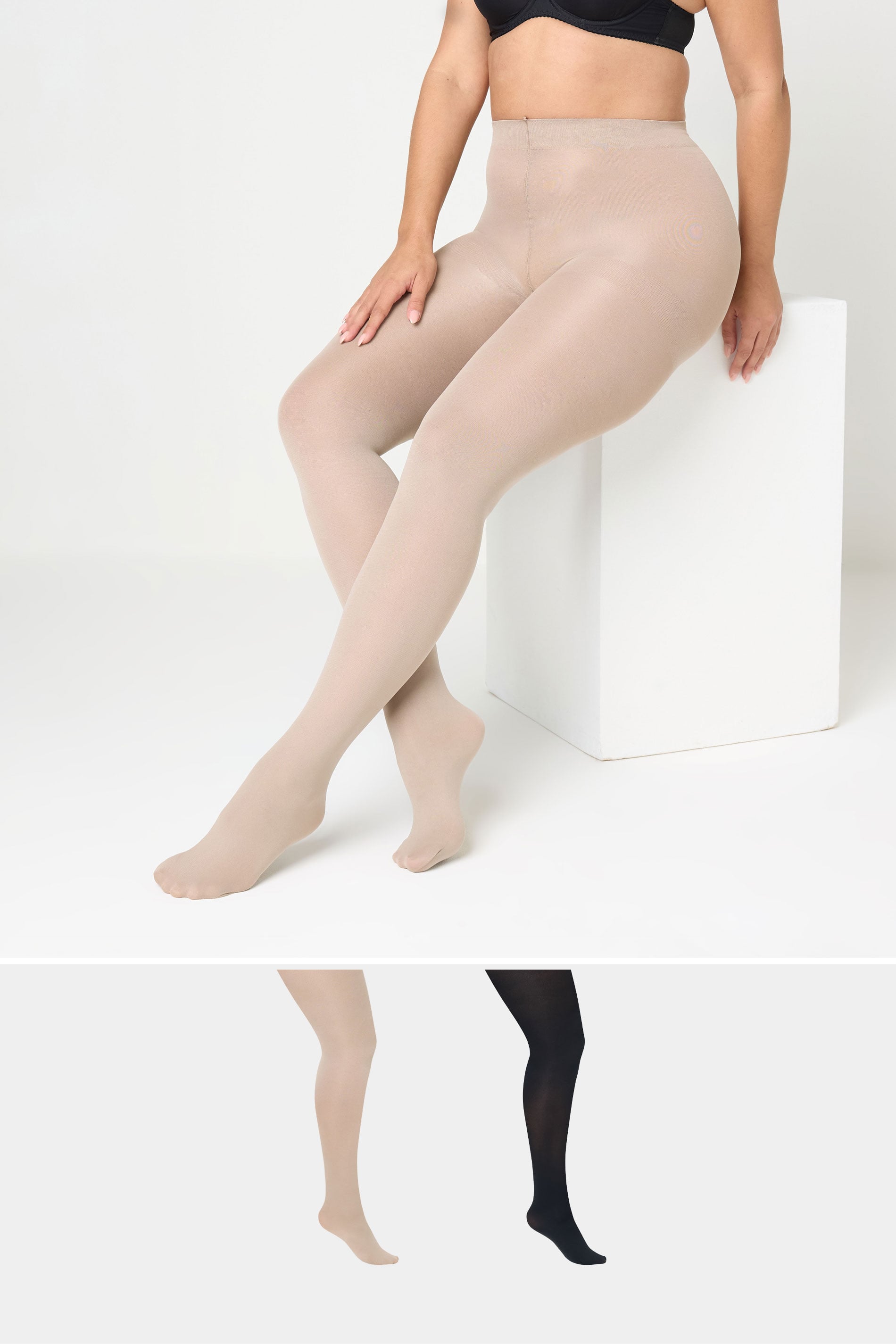 YOURSET 2 PACK Nude & Black 100 Denier Tights | Yours Clothing 1