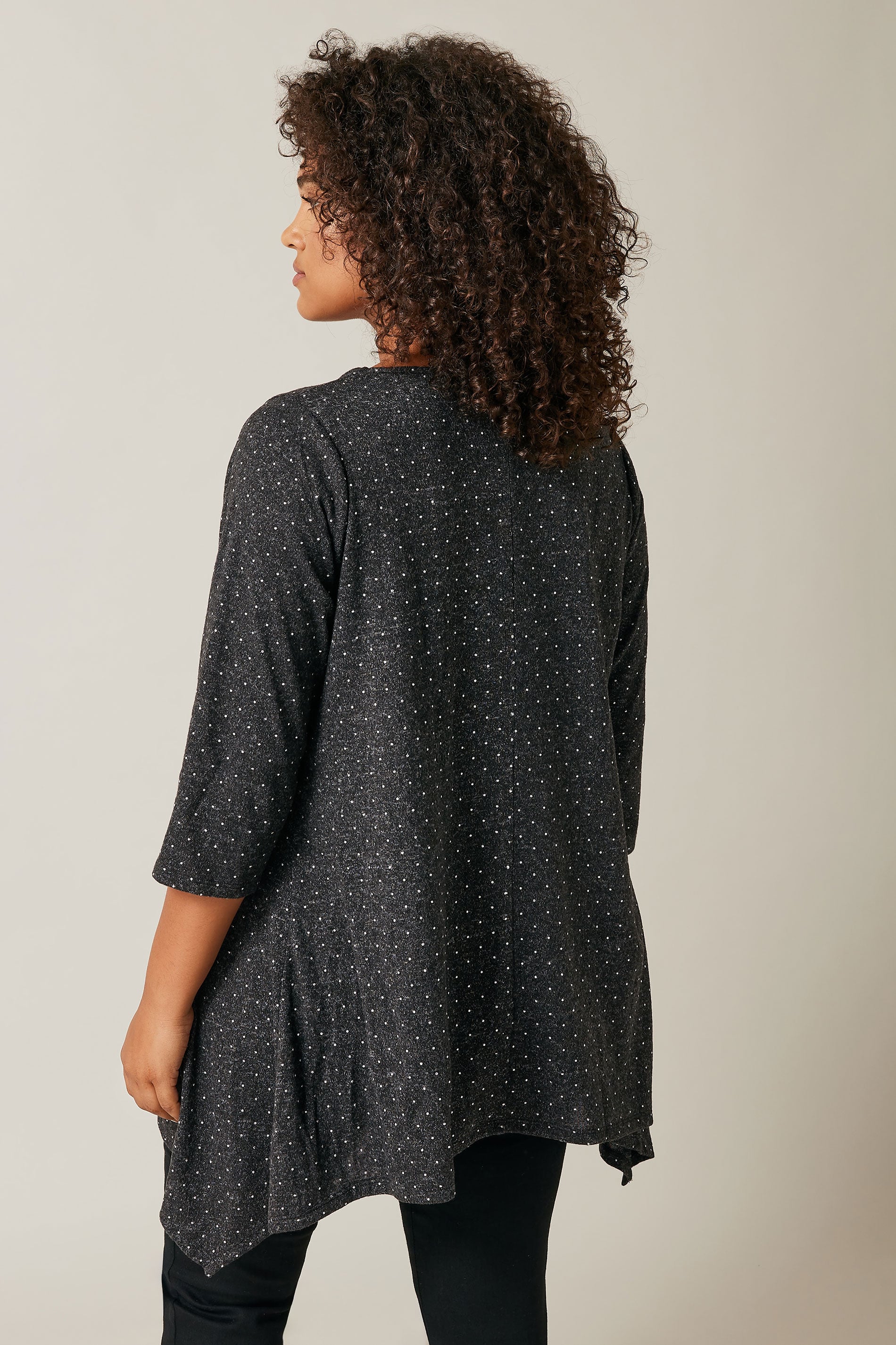 EVANS Plus Size Charcoal Grey Studded Detail Hanky Hem Top | Evans 2