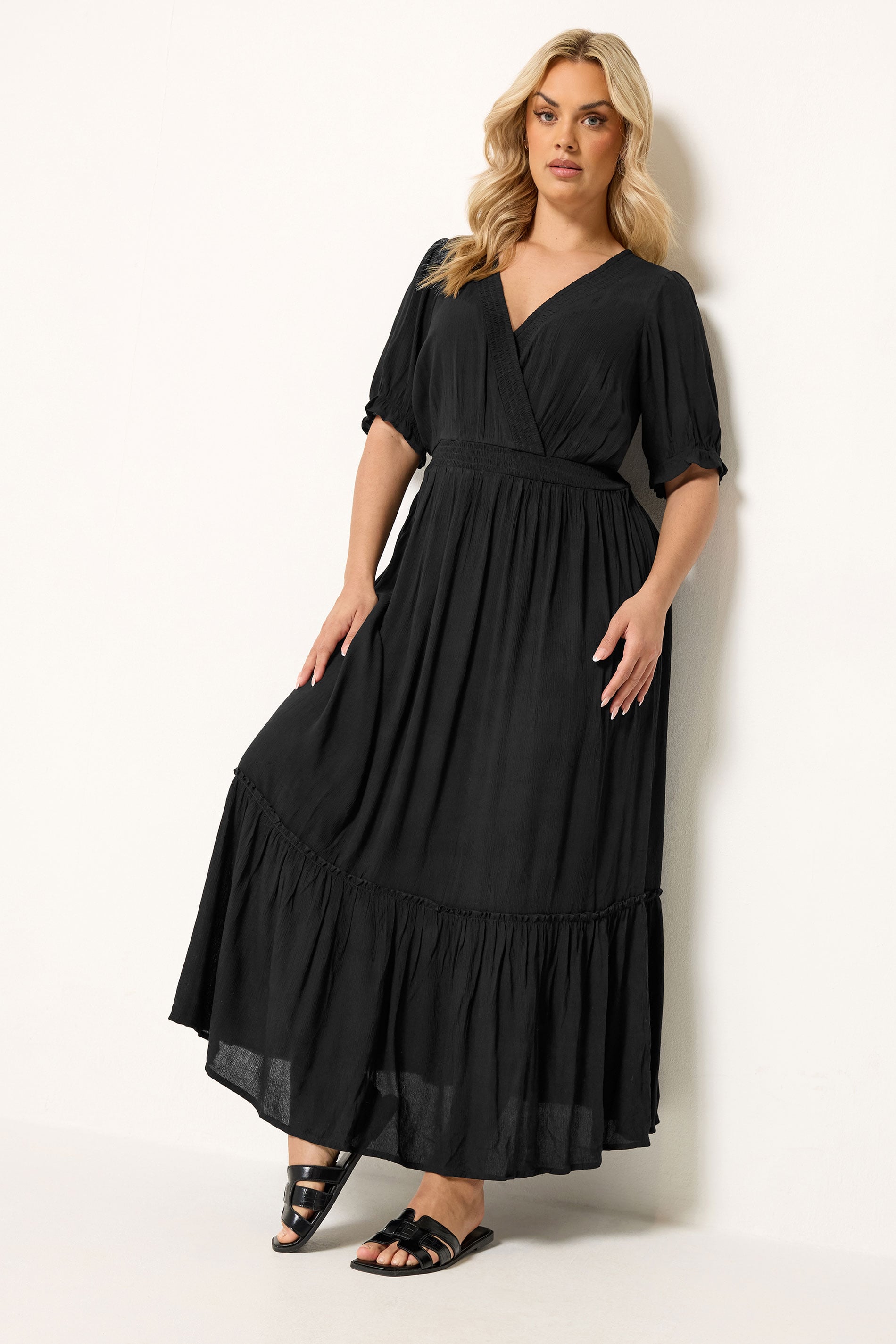 YOURS Plus Size Black Shirred Neck Maxi Dress | Yours Clothing 3