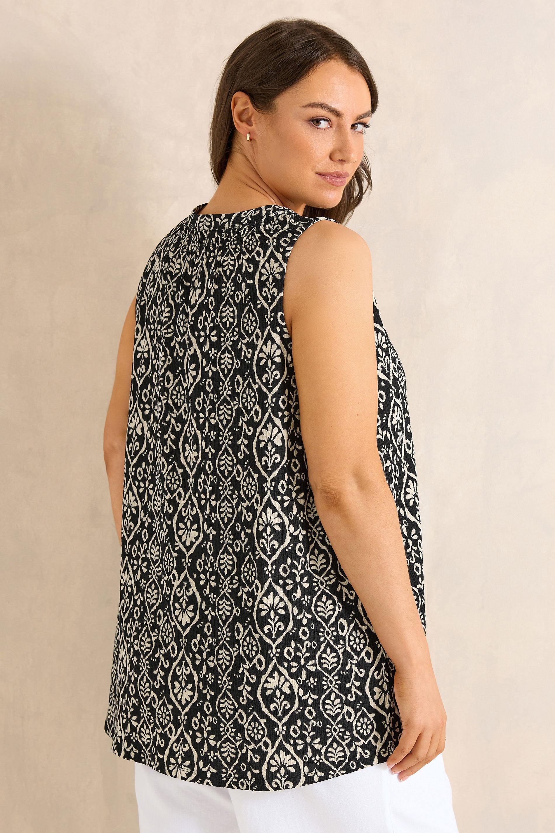 EVANS Plus Size Black Ikat Print Sleeveless Stretch Top | Evans 2