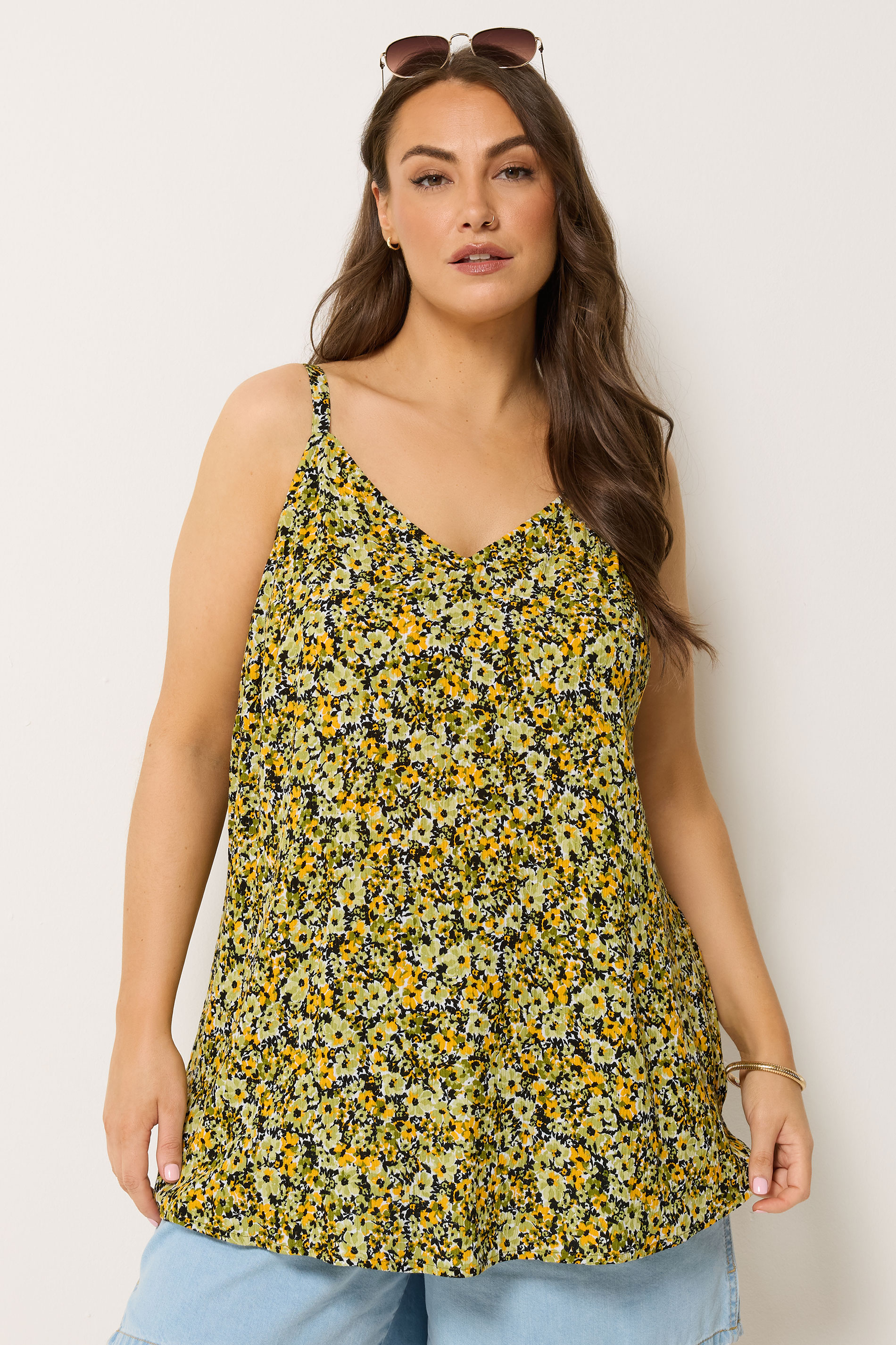 YOURS Plus Size Green Floral Vest Top | Yours Clothing 3