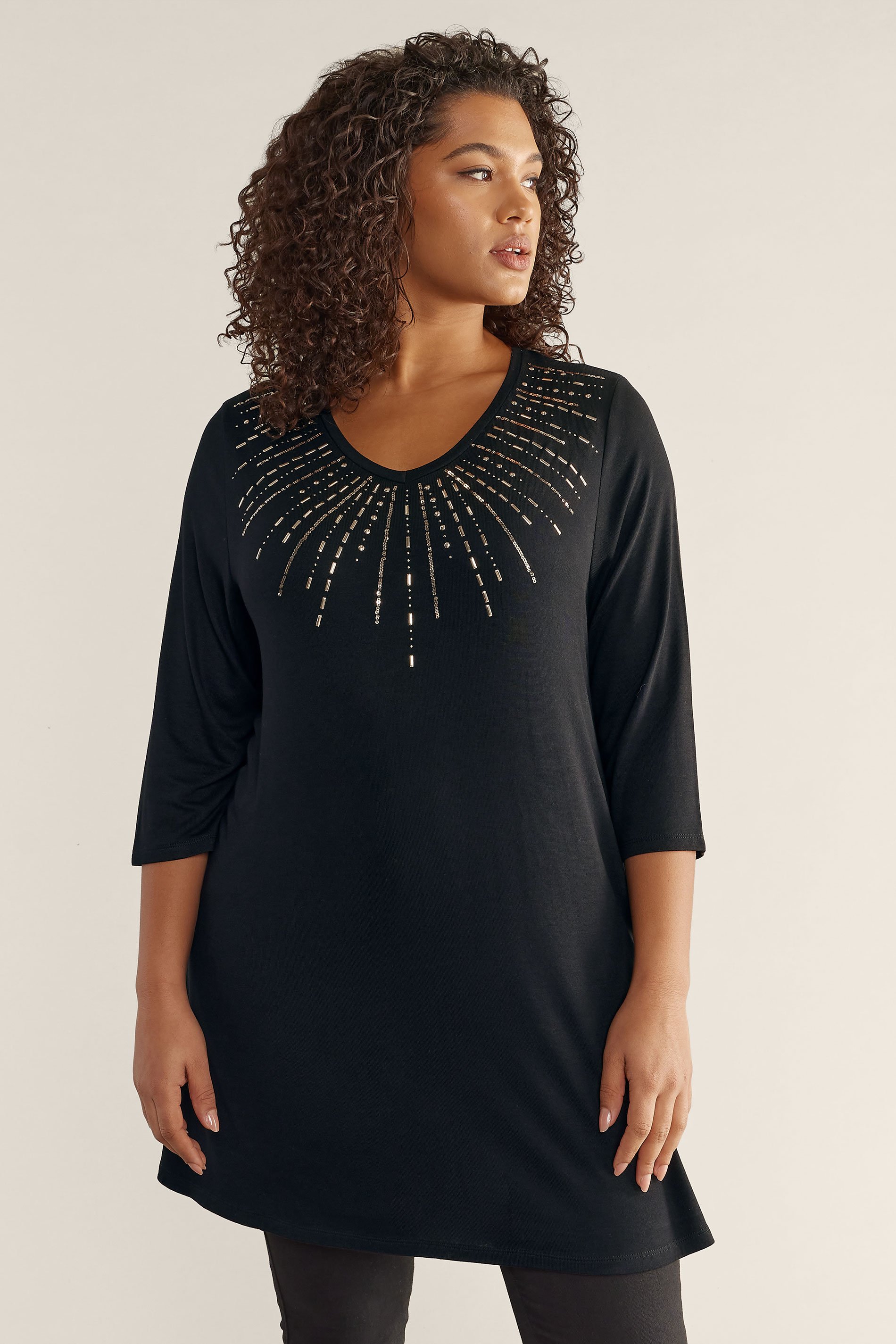 YOURS Plus Size Black Lace Sequin Embellished Swing Top
