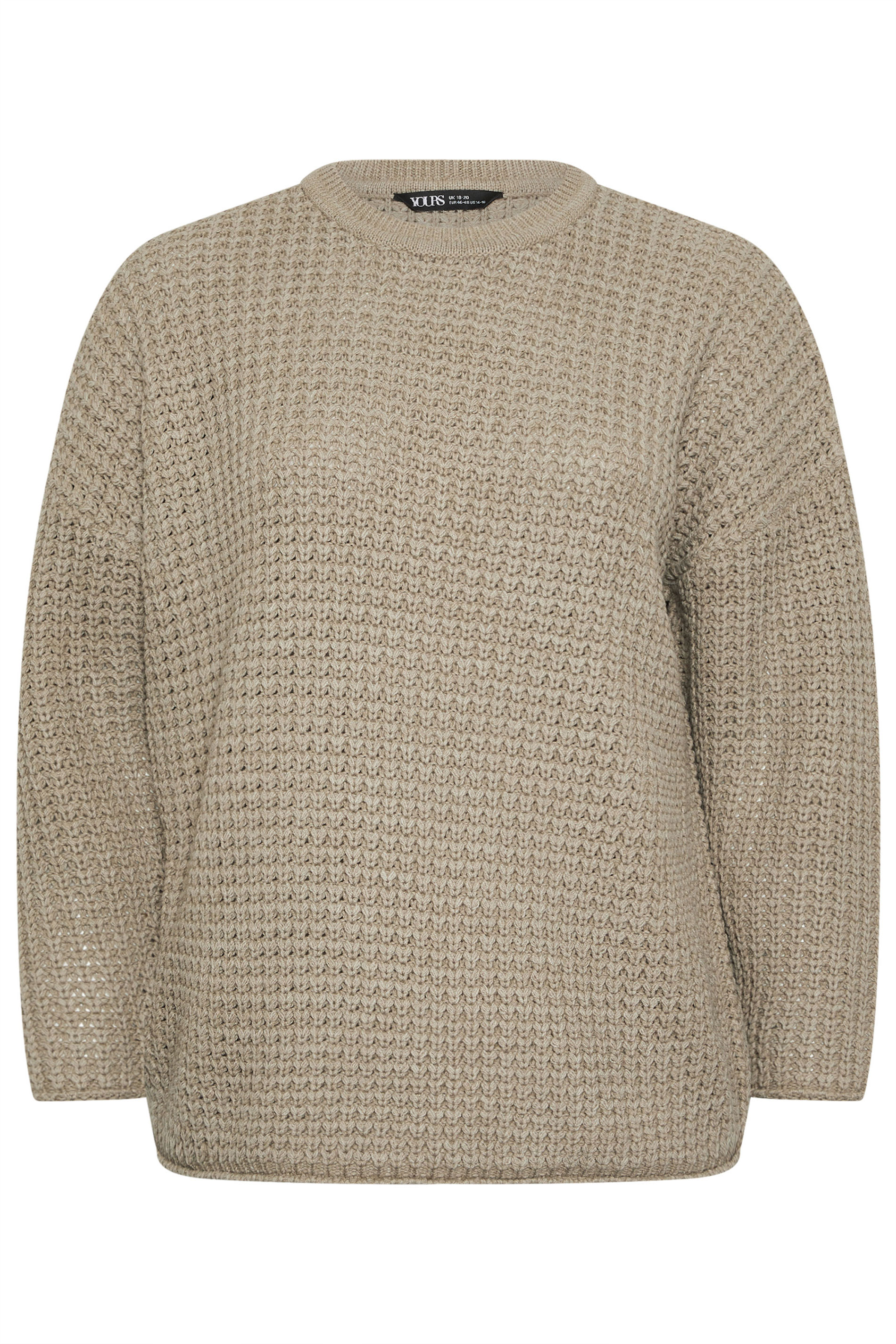 YOURS Plus Size Natural Brown Waffle Knit Jumper | Yours Clothing 6