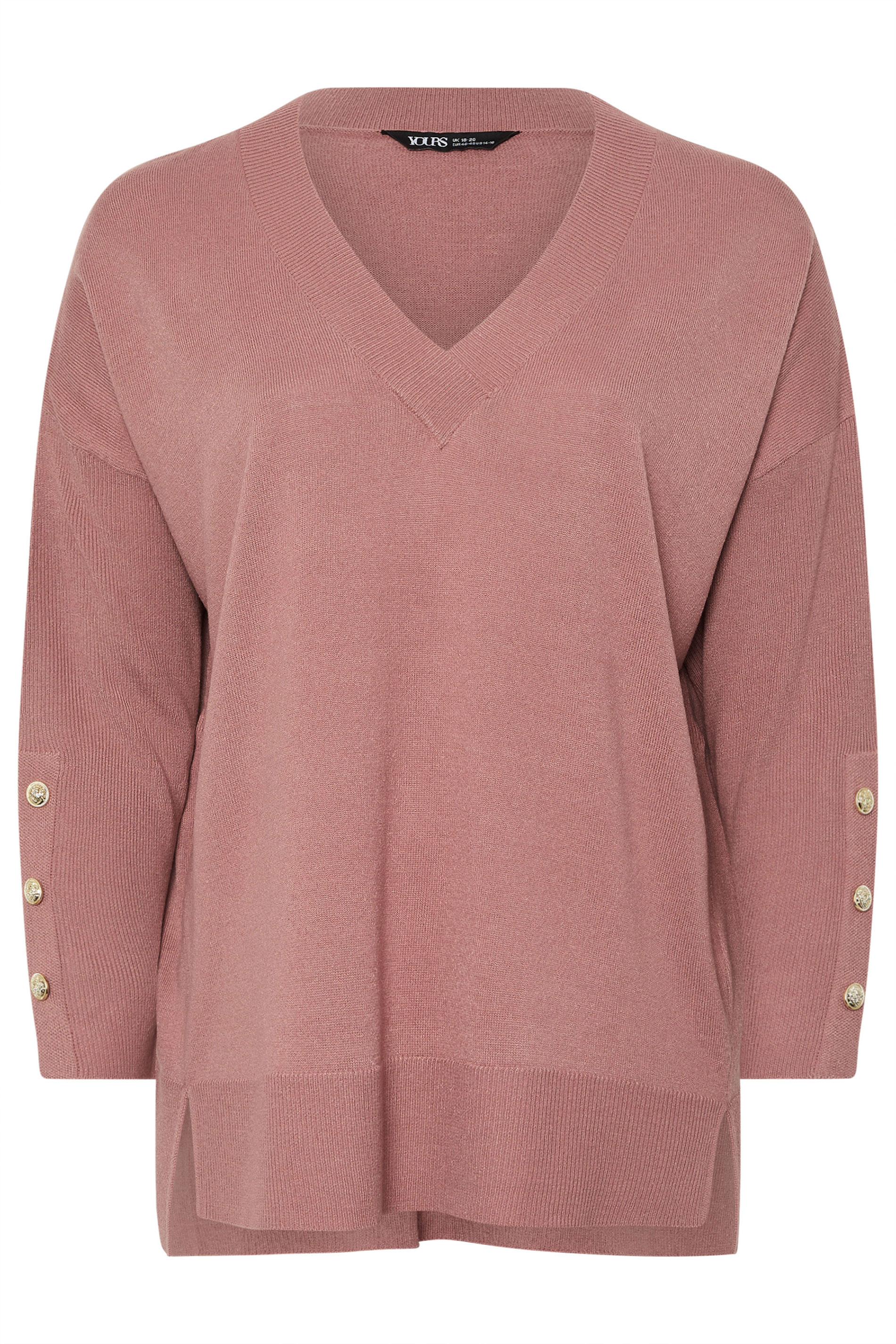 YOURS Plus Size Light Pink Button V-Neck Jumper | Yours Clothing 5