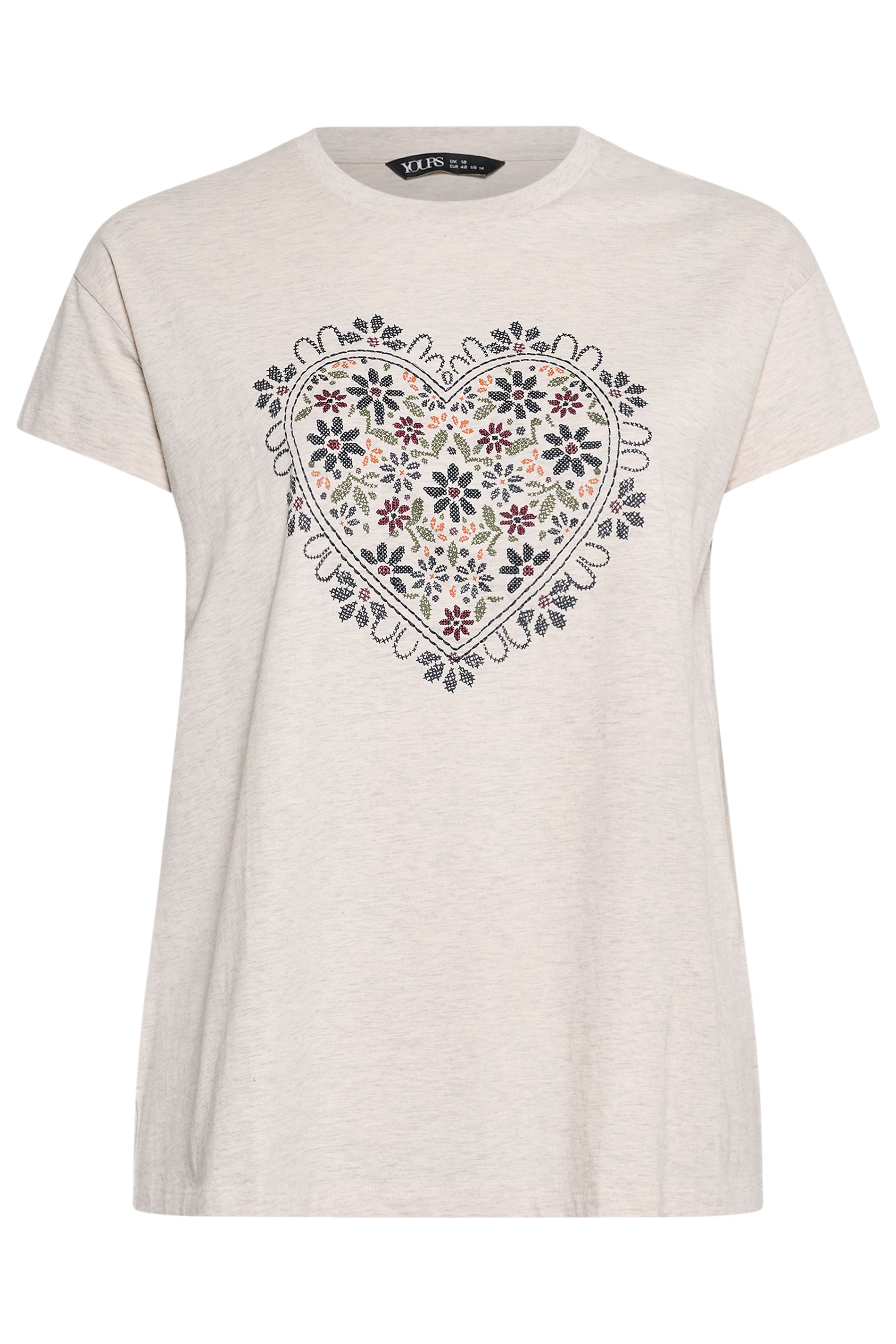YOURS Plus Size Cream Floral Heart Embroidered T-Shirt | Yours Clothing 5