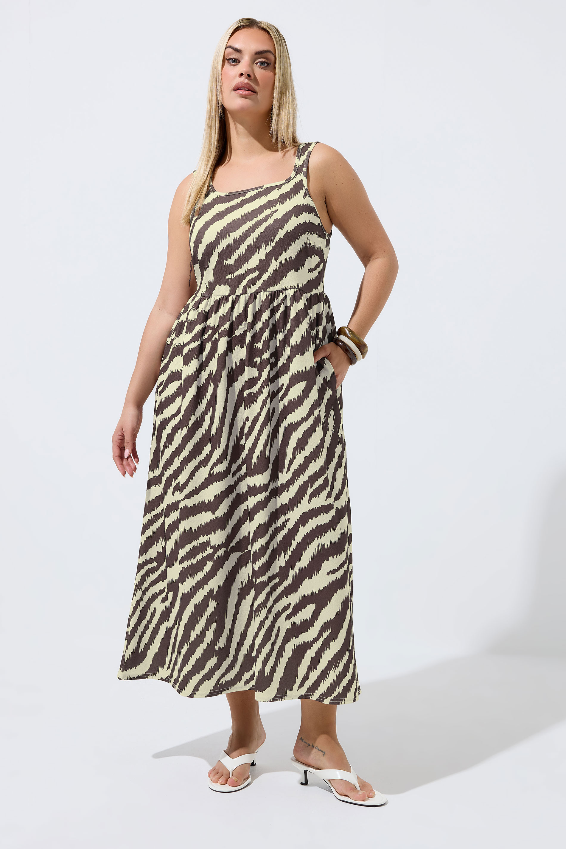 LIMITED COLLECTION Plus Size Brown Zebra Strappy Dress | Yours Clothing 1