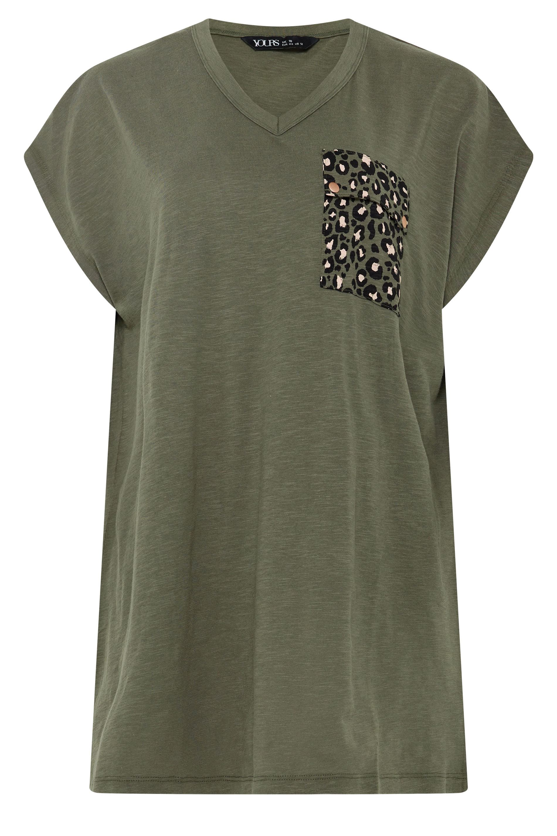 YOURS Plus Size Khaki Green Animal Stud Pocket T-Shirt | Yours Clothing 5
