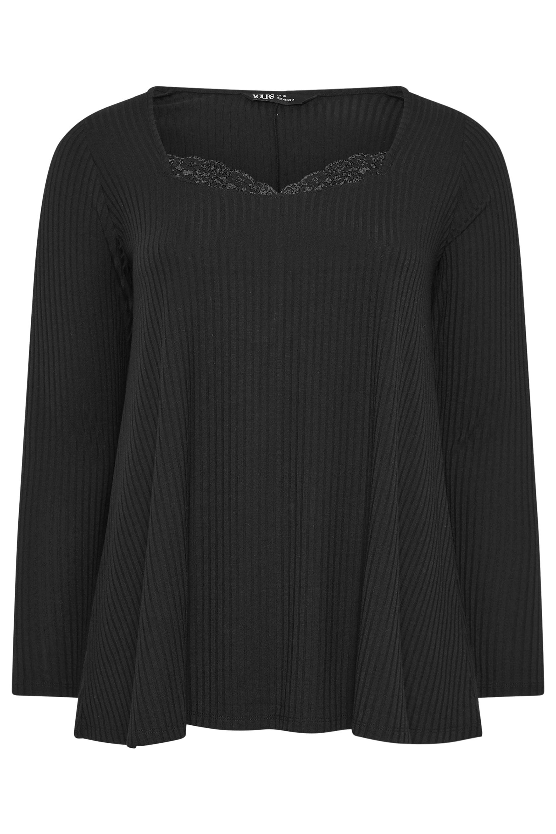 YOURS Plus Size Black Lace Insert Swing Top | Yours Clothing 5