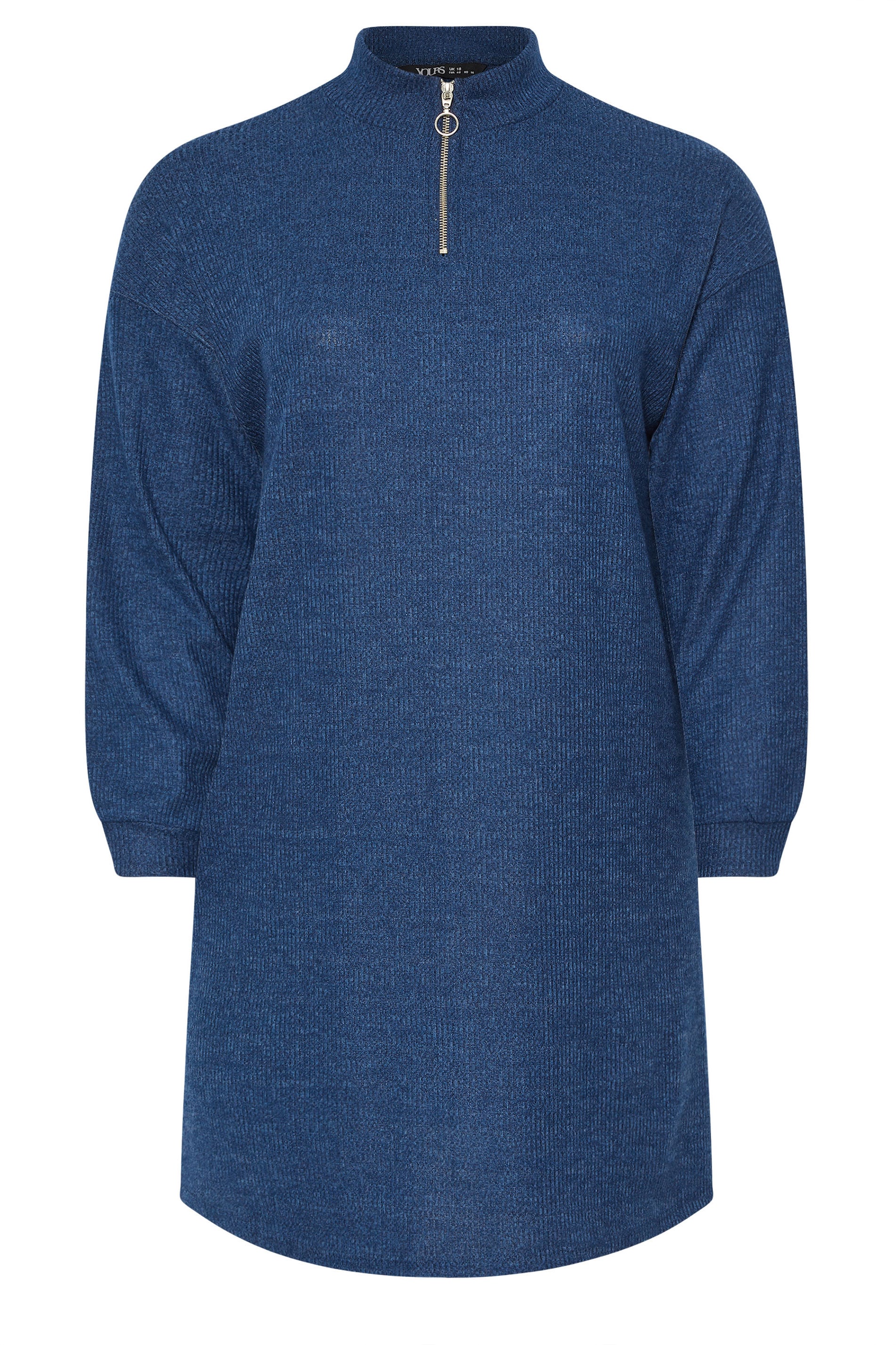 YOURS Plus Size Blue Zip Neck Ribbed Jumper Dress | Yours Clothing 5