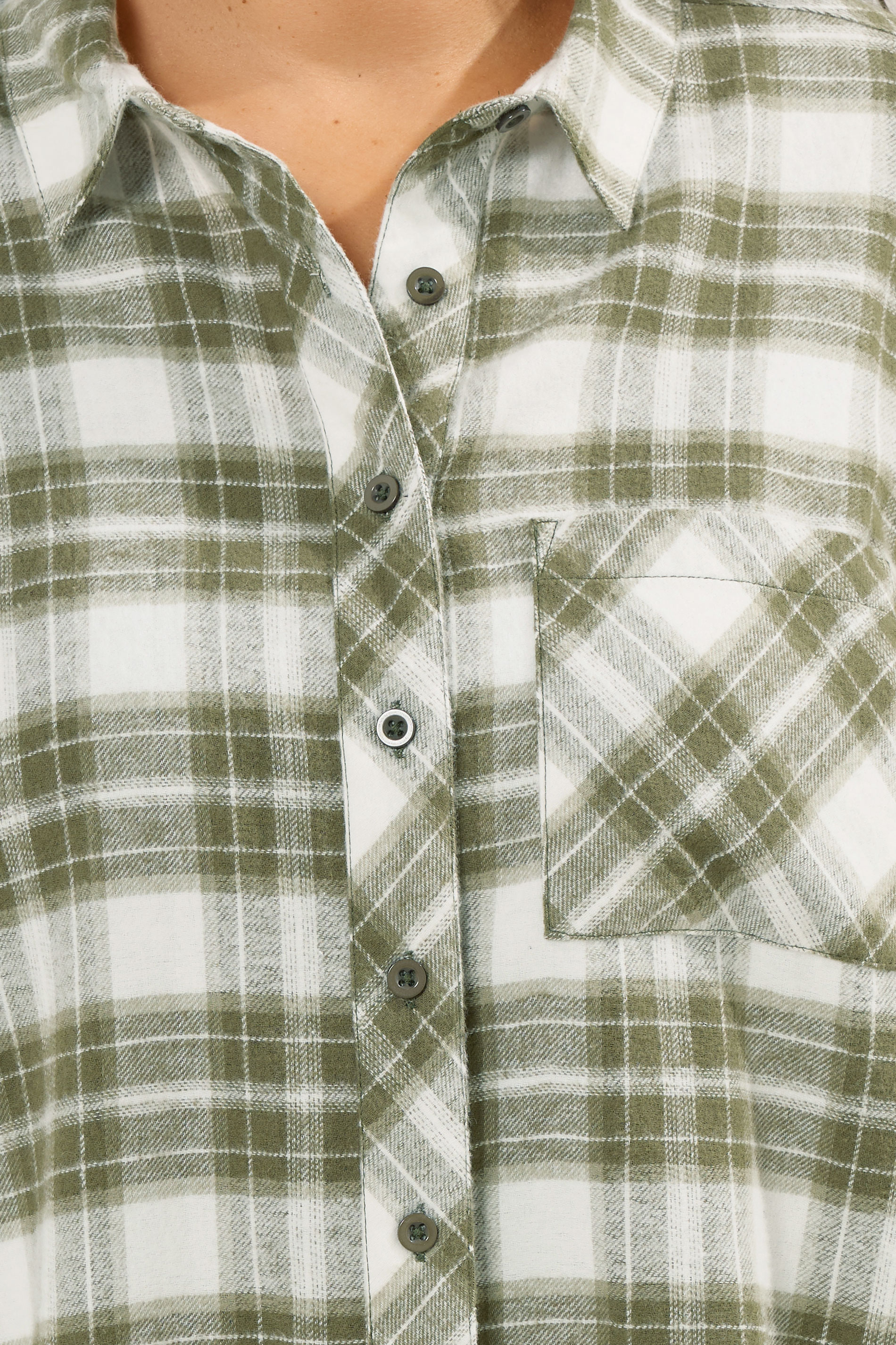 YOURS Plus Size Khaki Green Check Boyfriend Shirt | Yours Clothing 4