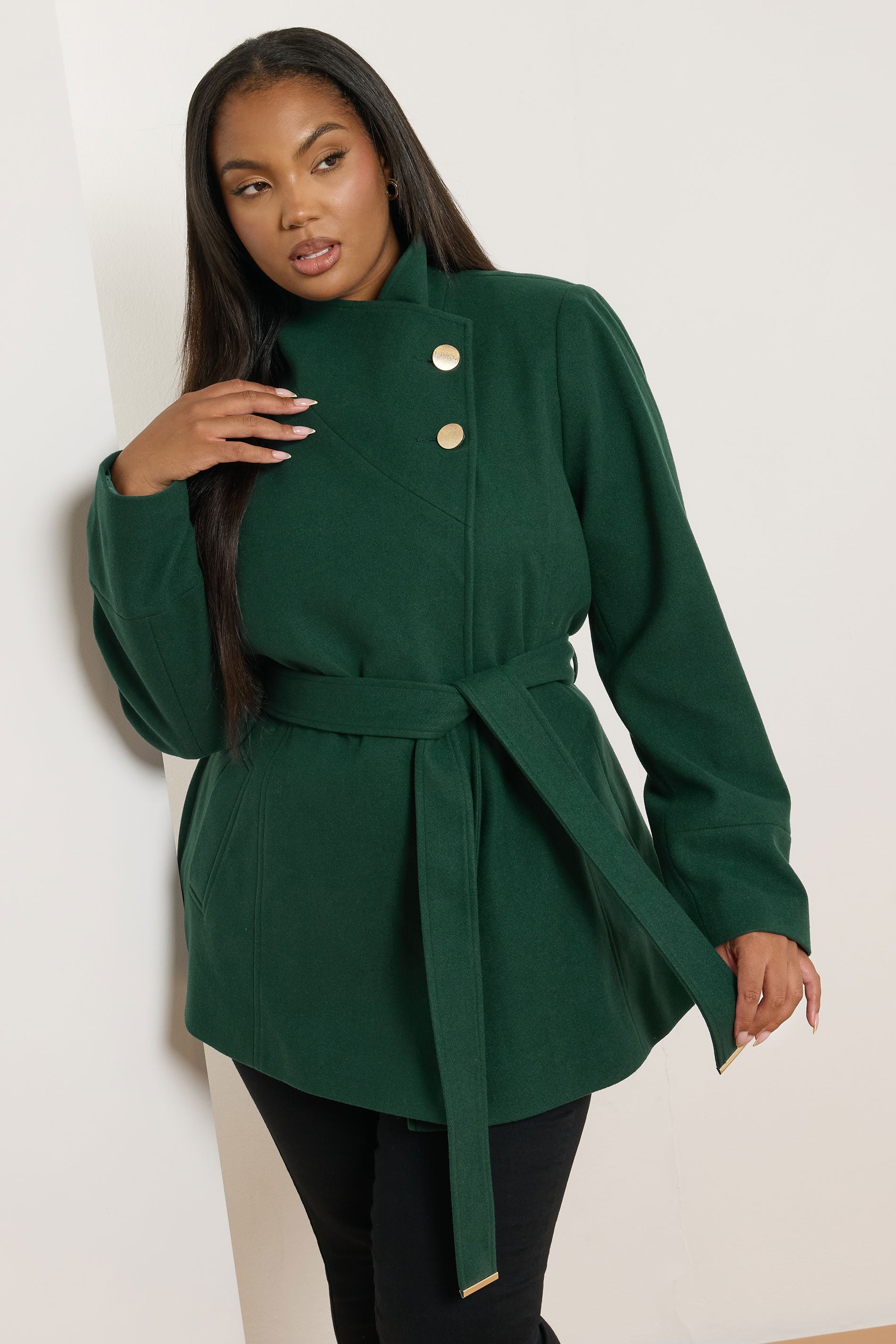 YOURS Plus Size Dark Green Formal Wrap Coat | Yours Clothing 3