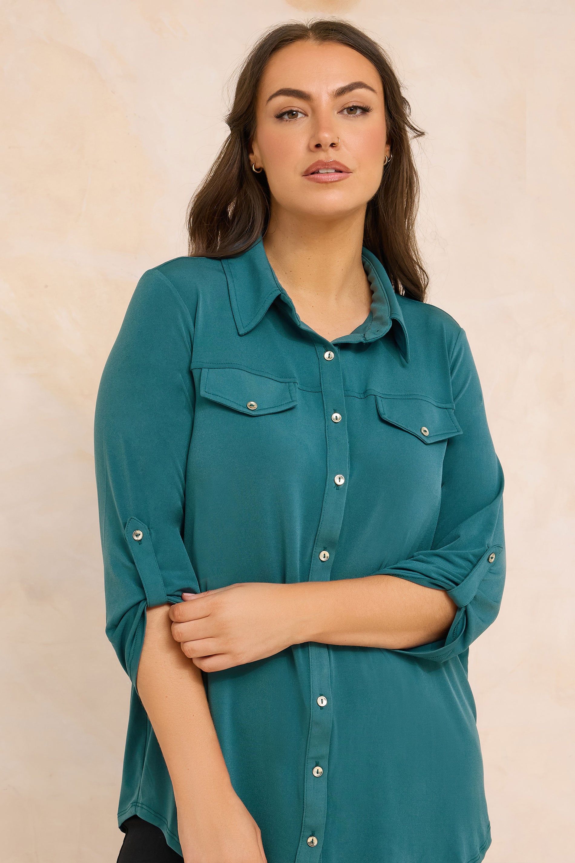 Evans Women's Blue Plus Teal Tab Sleeve Blouse Size 22-24