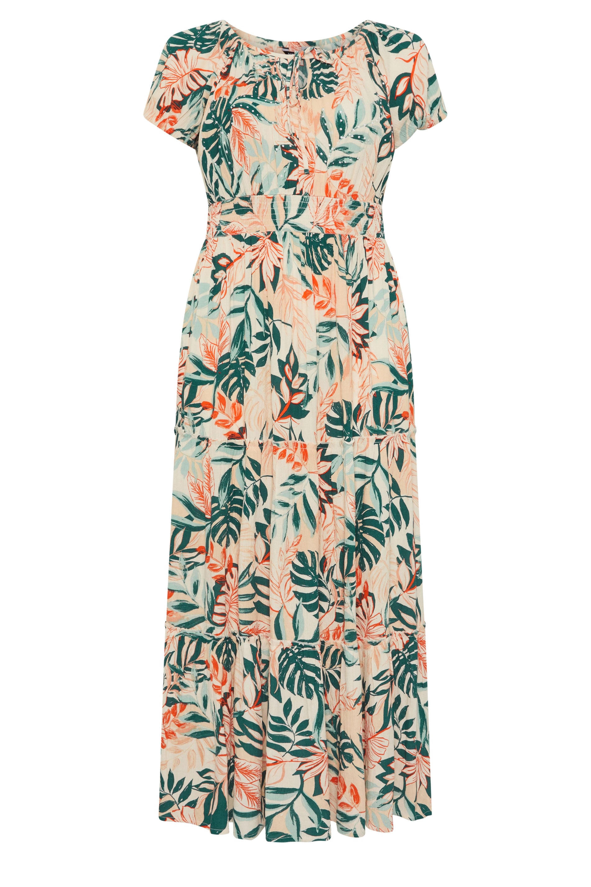 YOURS Plus Size Cream Leaf Tie Neck Bardot Maxi Dress | Yours Clothing 7