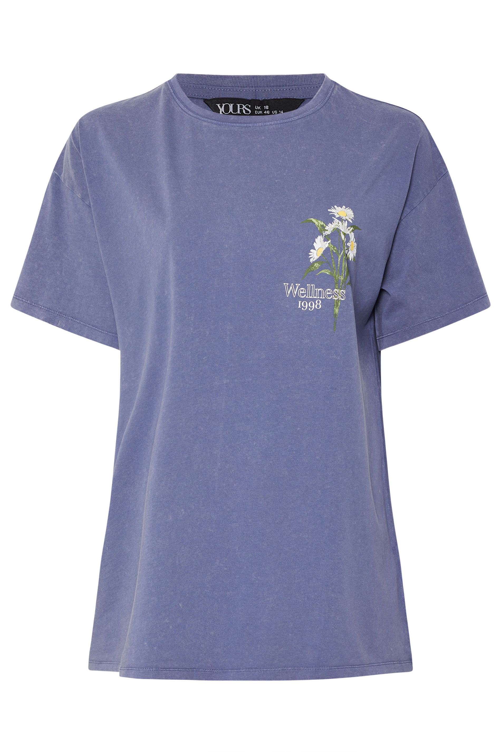 YOURS Plus Size Blue 'Wellness' Daisy Back Print T-Shirt | Yours Clothing 7