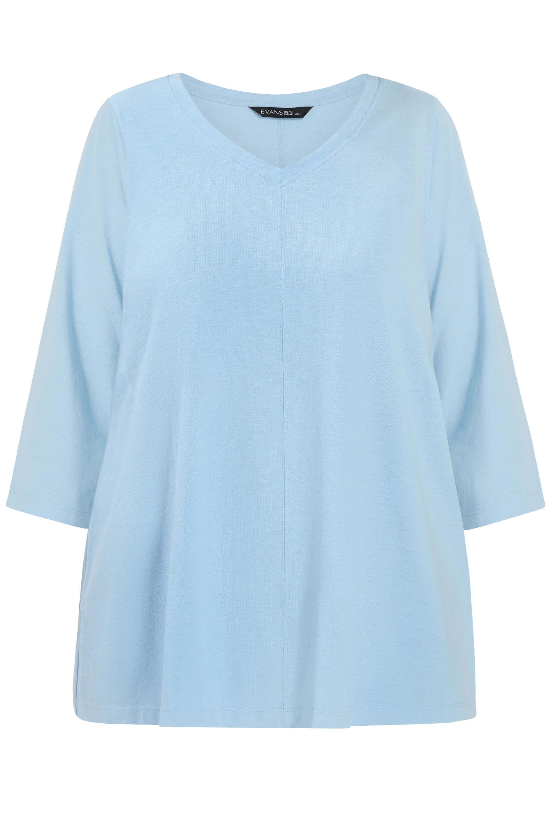 EVANS Plus Size Sky Blue V-Neck Cotton Top | Evans 5