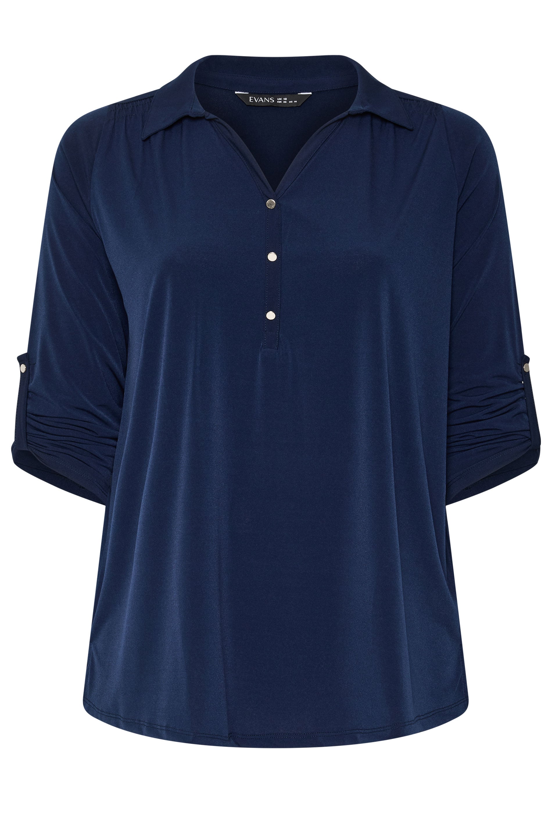 EVANS Plus Size Navy Blue Long Sleeve Blouse | Evans  1