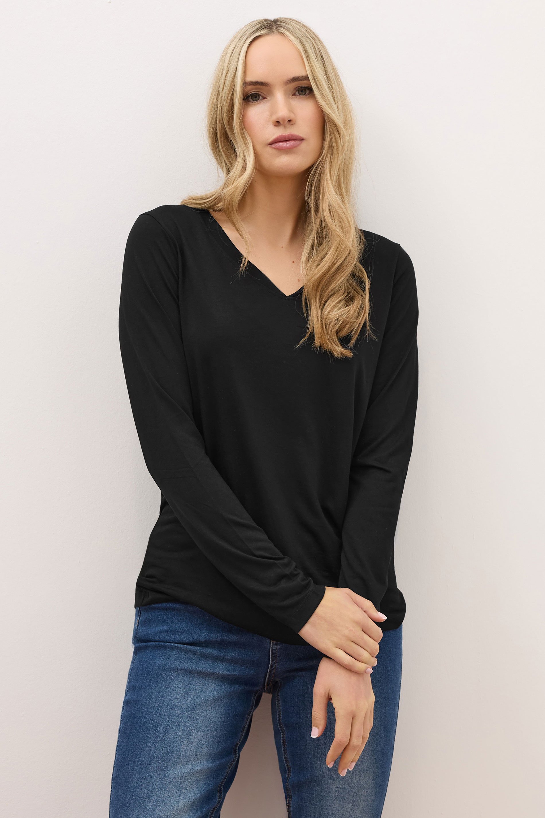 LTS PREMIUM Tall Black Long Sleeve V-Neck Top | Long Tall Sally 3