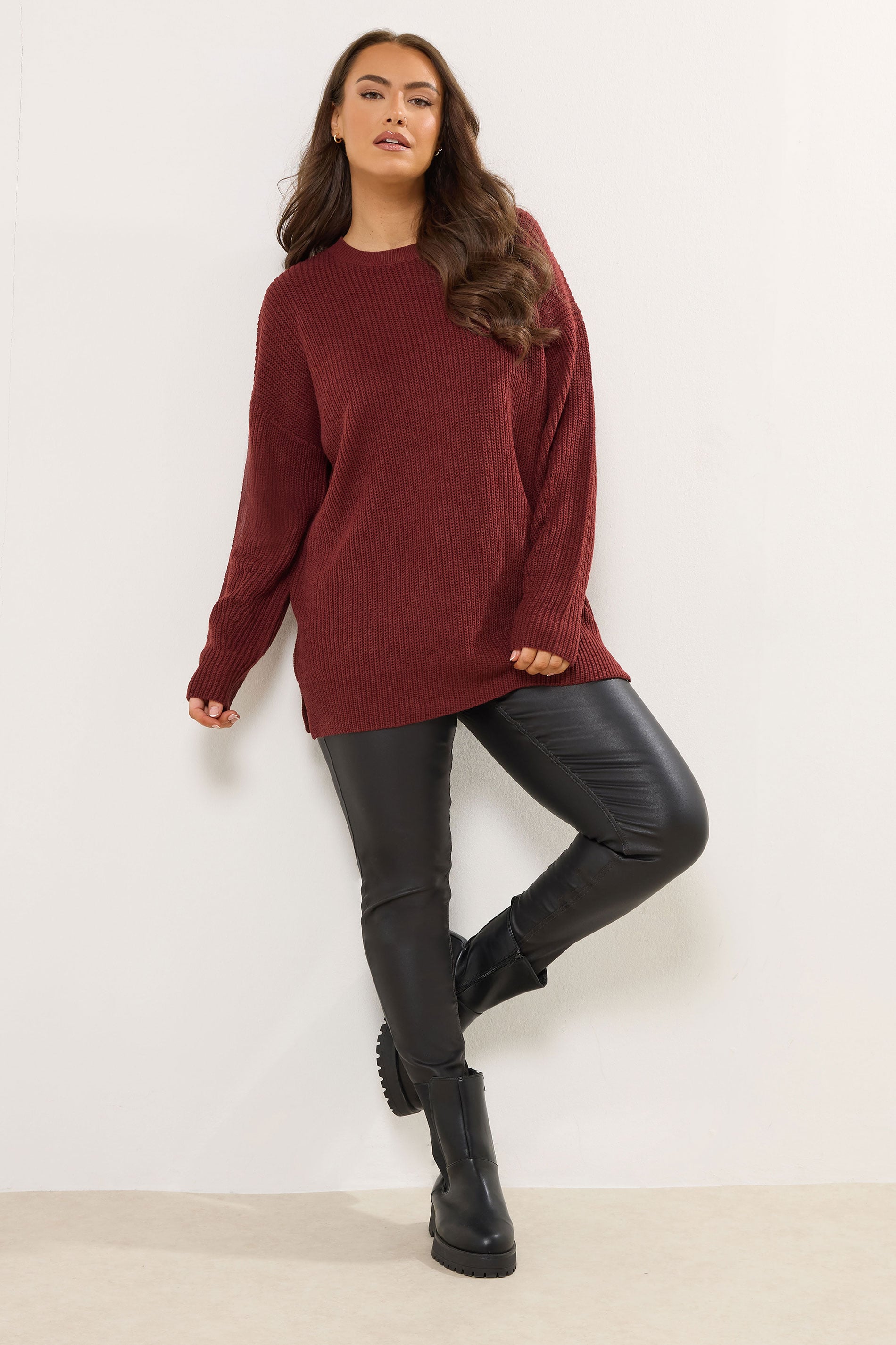 YOURS Plus Size Burgundy Red Drop Shoulder Jumper| Yours Clothing 1