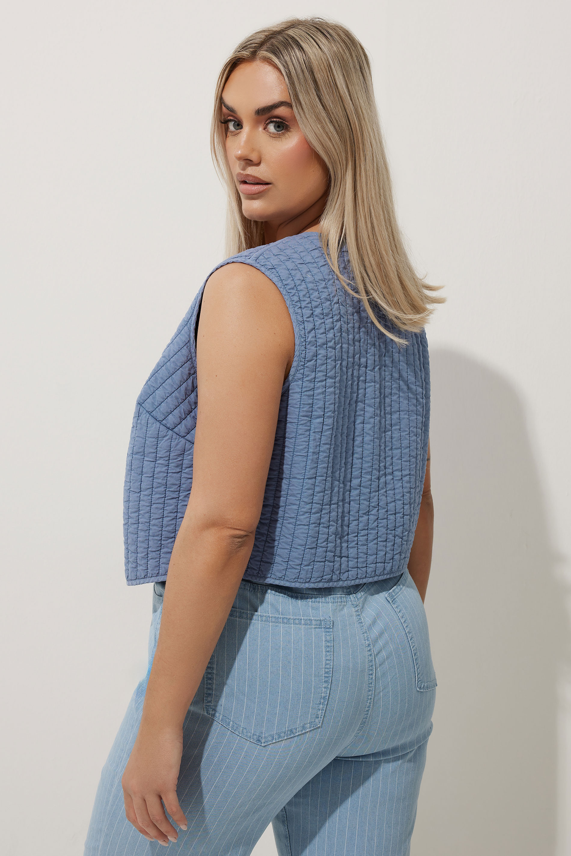 LIMITED COLLECTION Plus Size Blue Washed Quilted Waistcoat | Yours Clothing 2