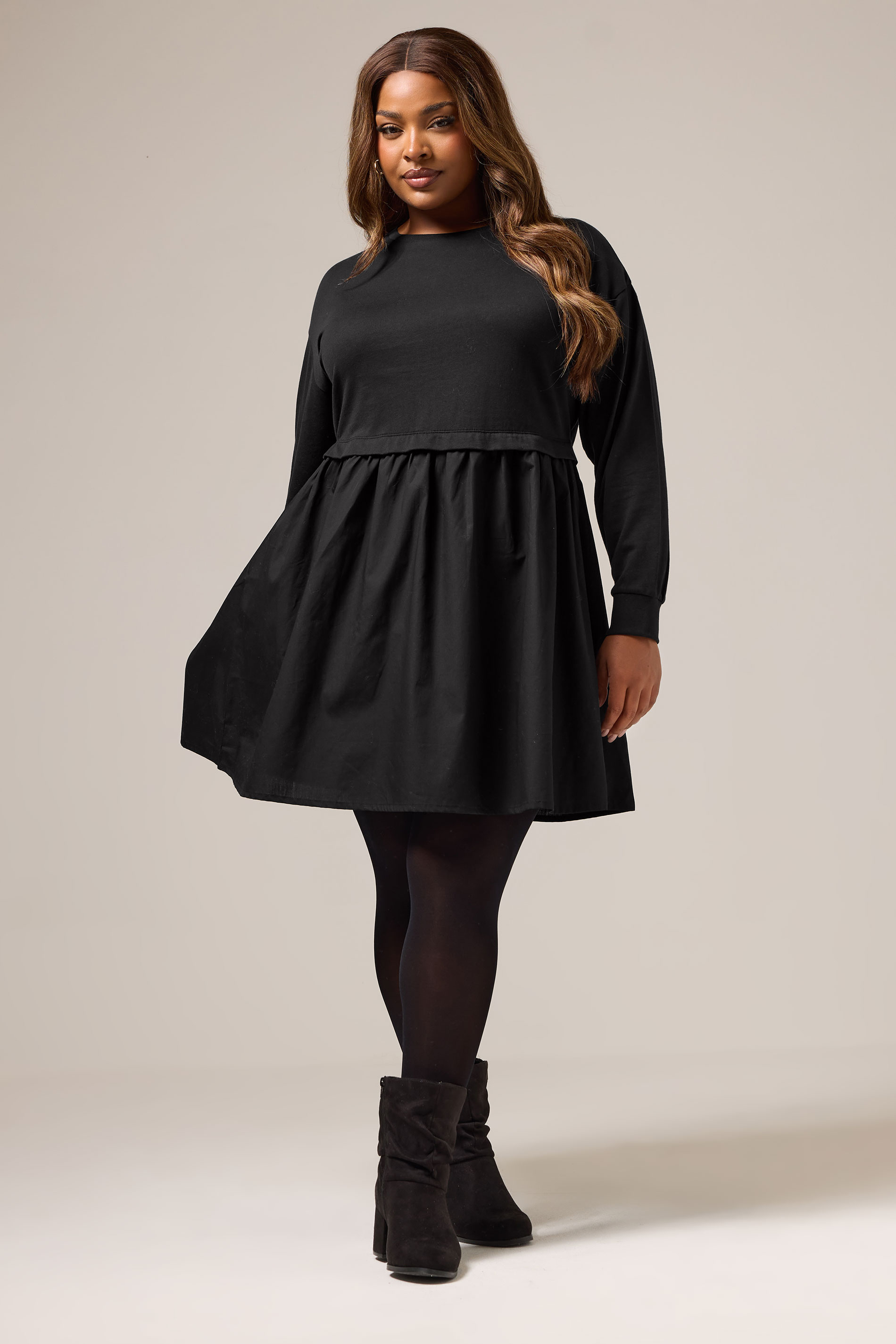 YOURS Plus Size Black 2-in-1 Poplin Jumper Dress | Yours Clothing 1