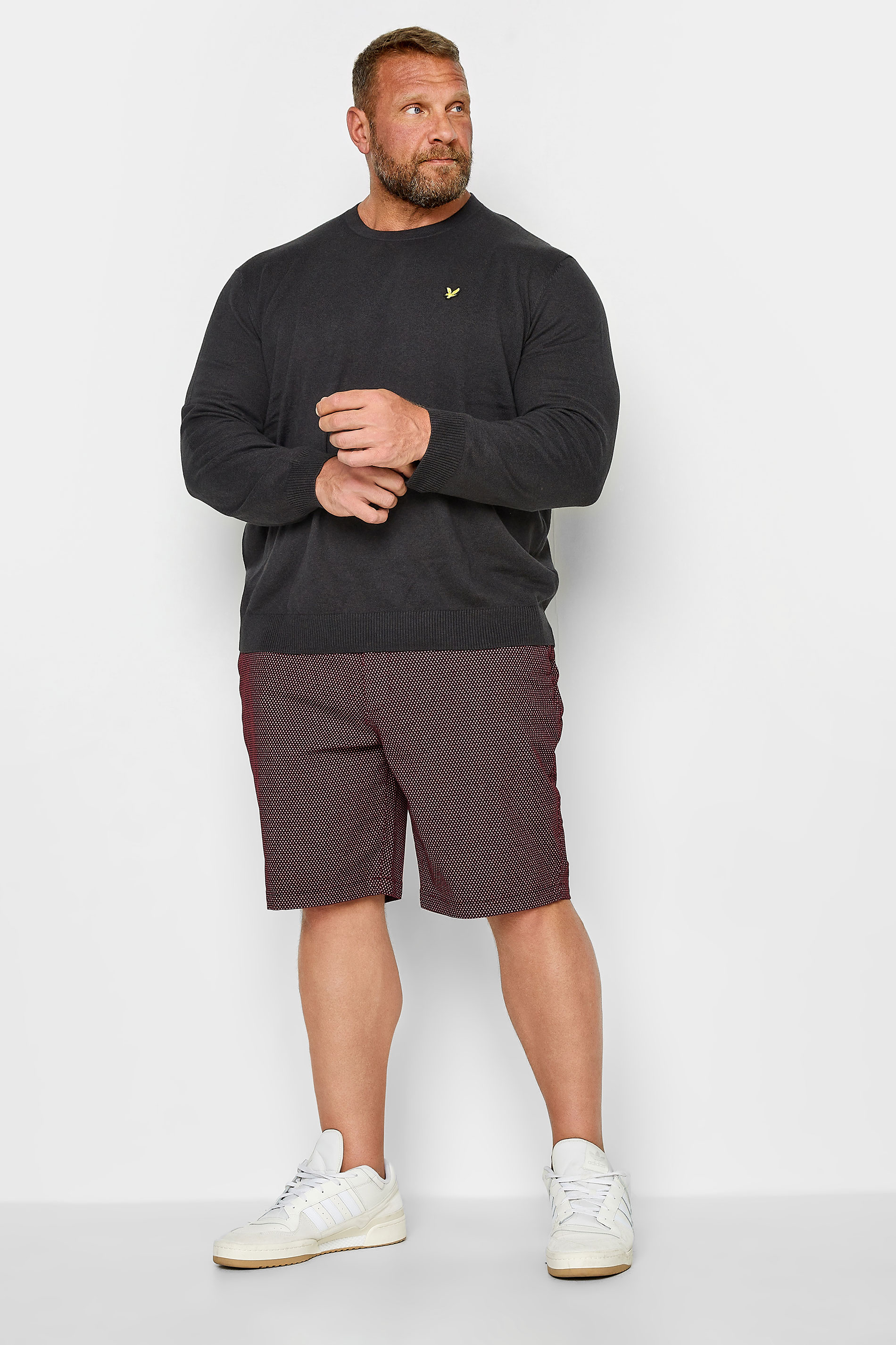 BadRhino Big & Tall Burgundy Red Geometric Print Stretch Chino Shorts | BadRhino 1