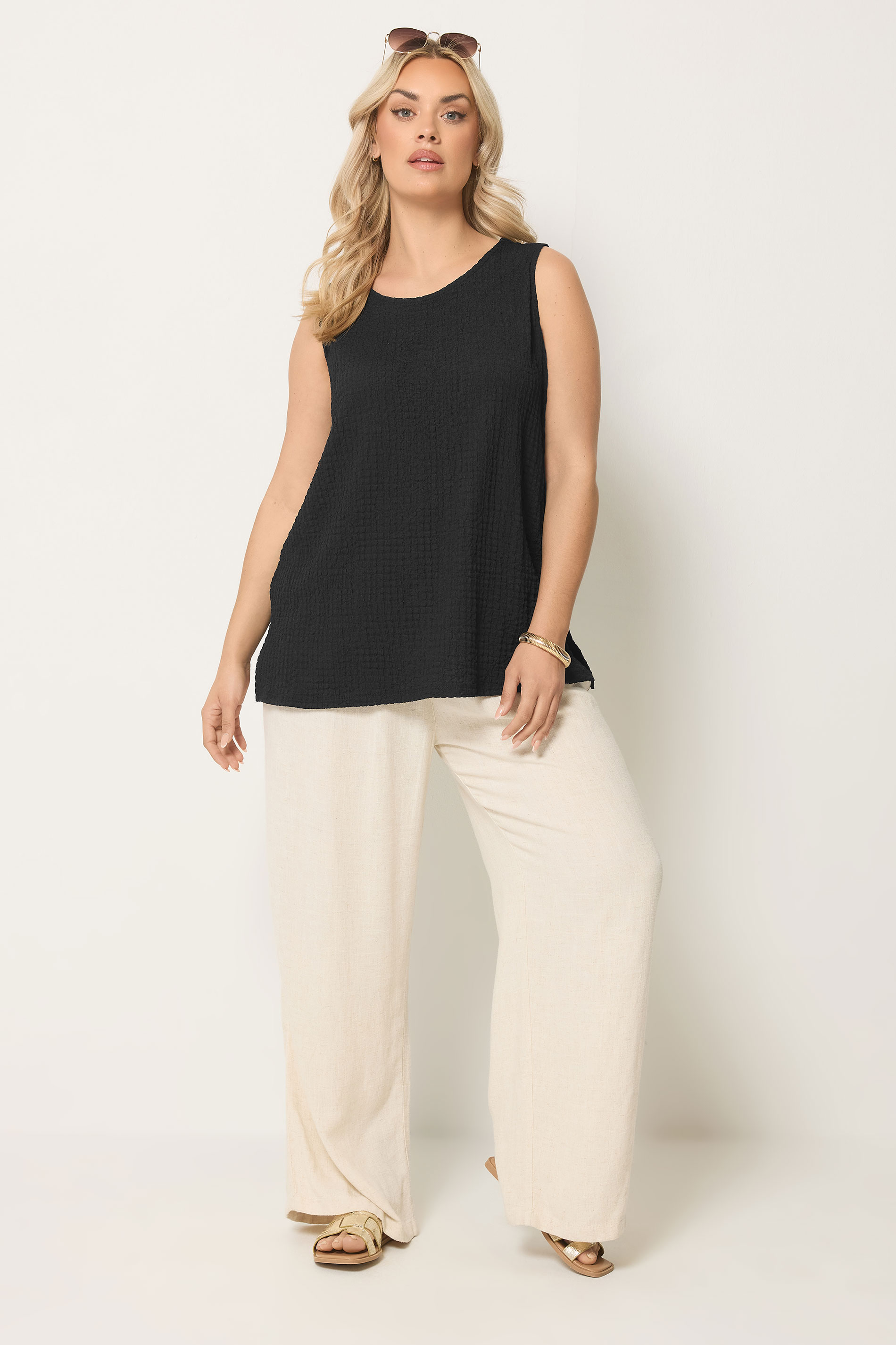YOURS Plus Size Black Bubble Texture Vest Top | Yours Clothing 1