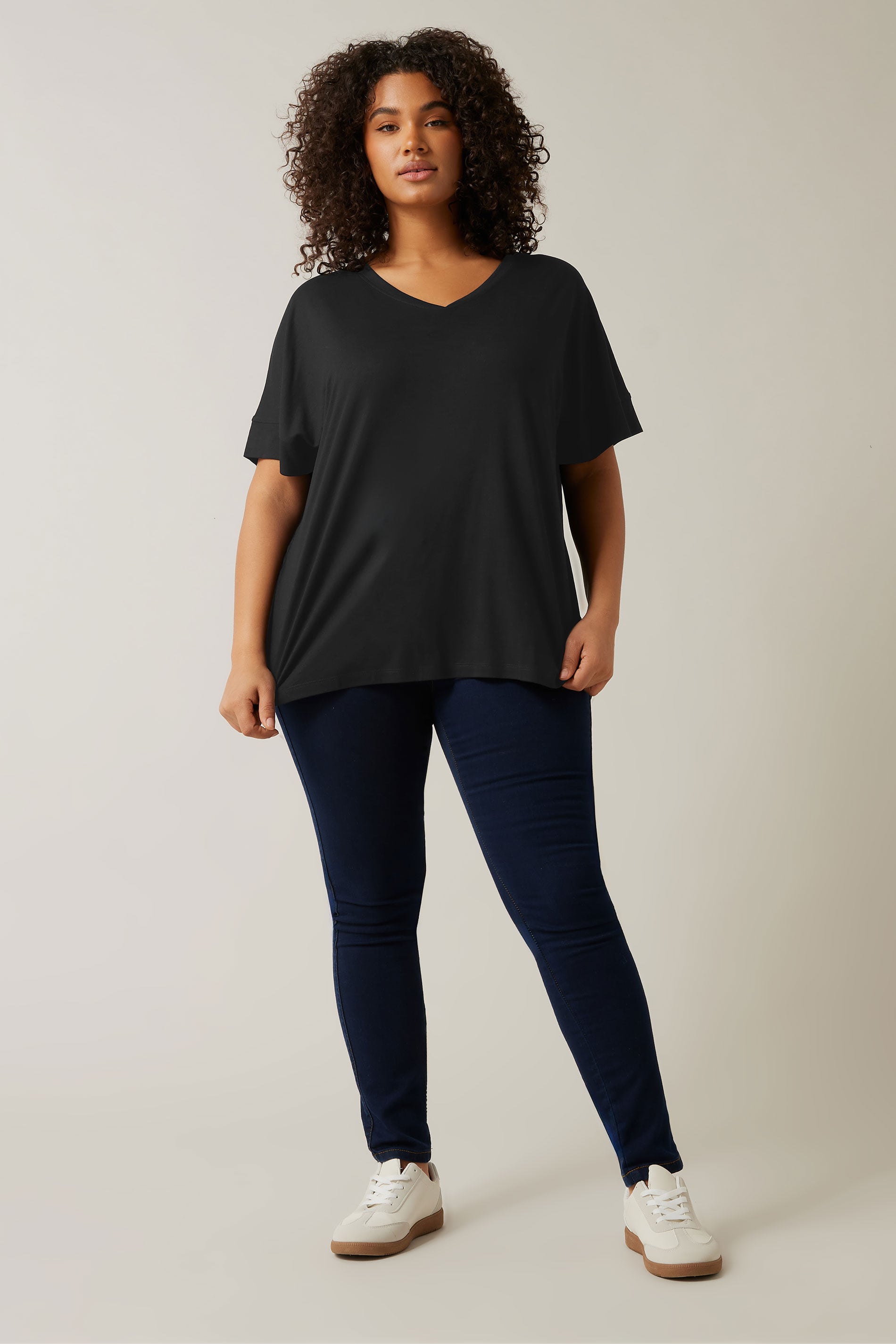 EVANS 2 PACK Plus Size White & Black V-Neck Modal Rich T-Shirts | Evans 4