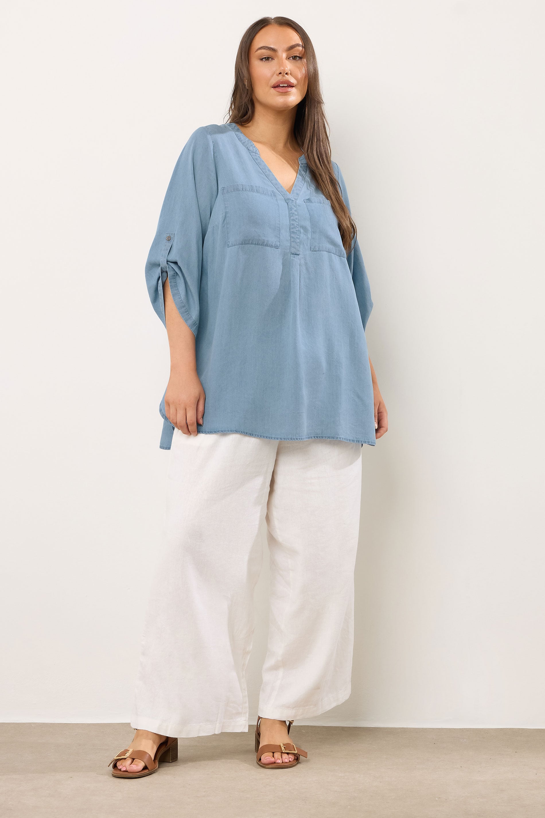 EVANS Plus Size Light Blue Lyocell Overhead Utility Shirt | Evans