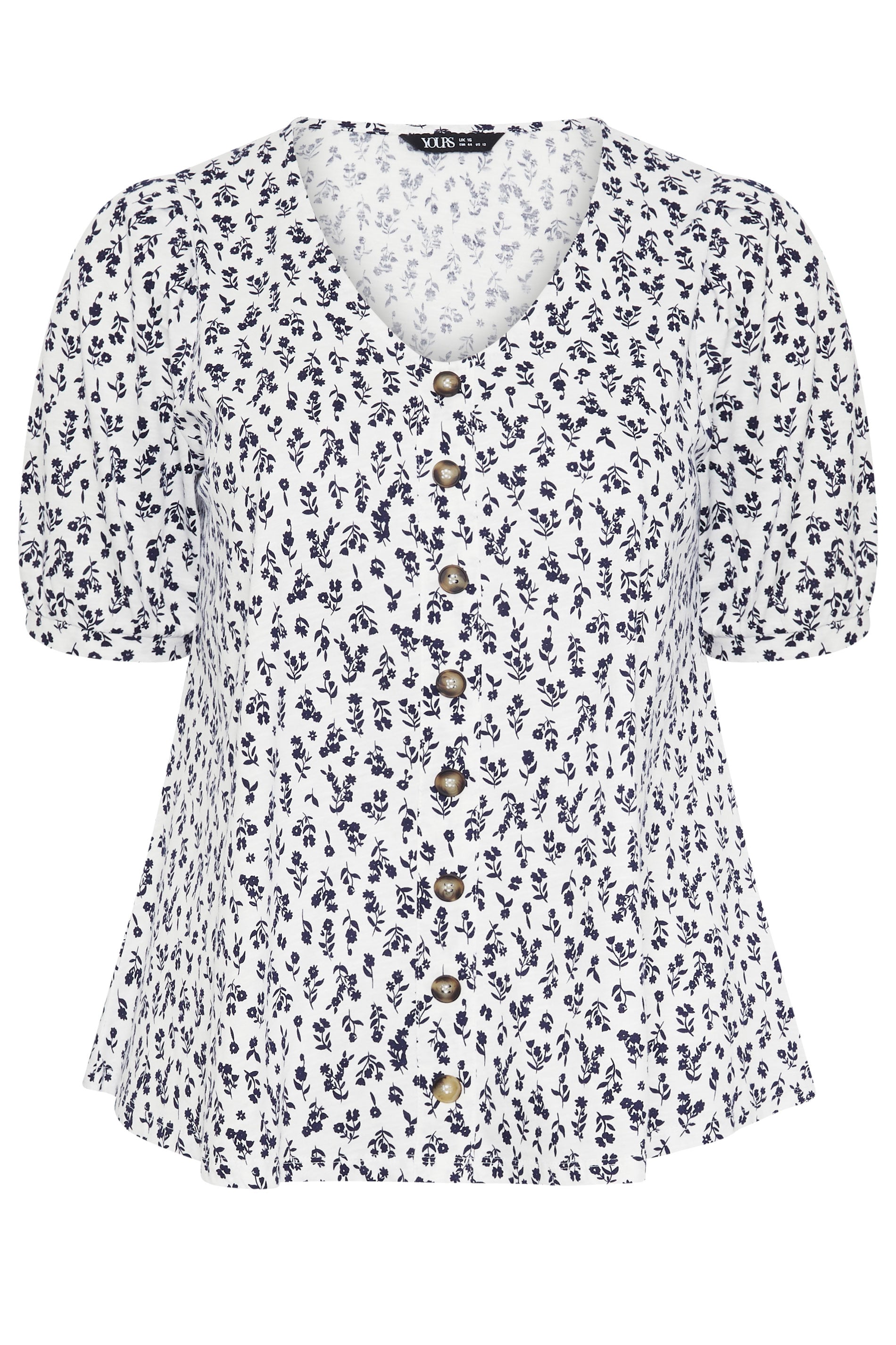 YOURS Plus Size White Floral Button Front Top | Yours Clothing 5