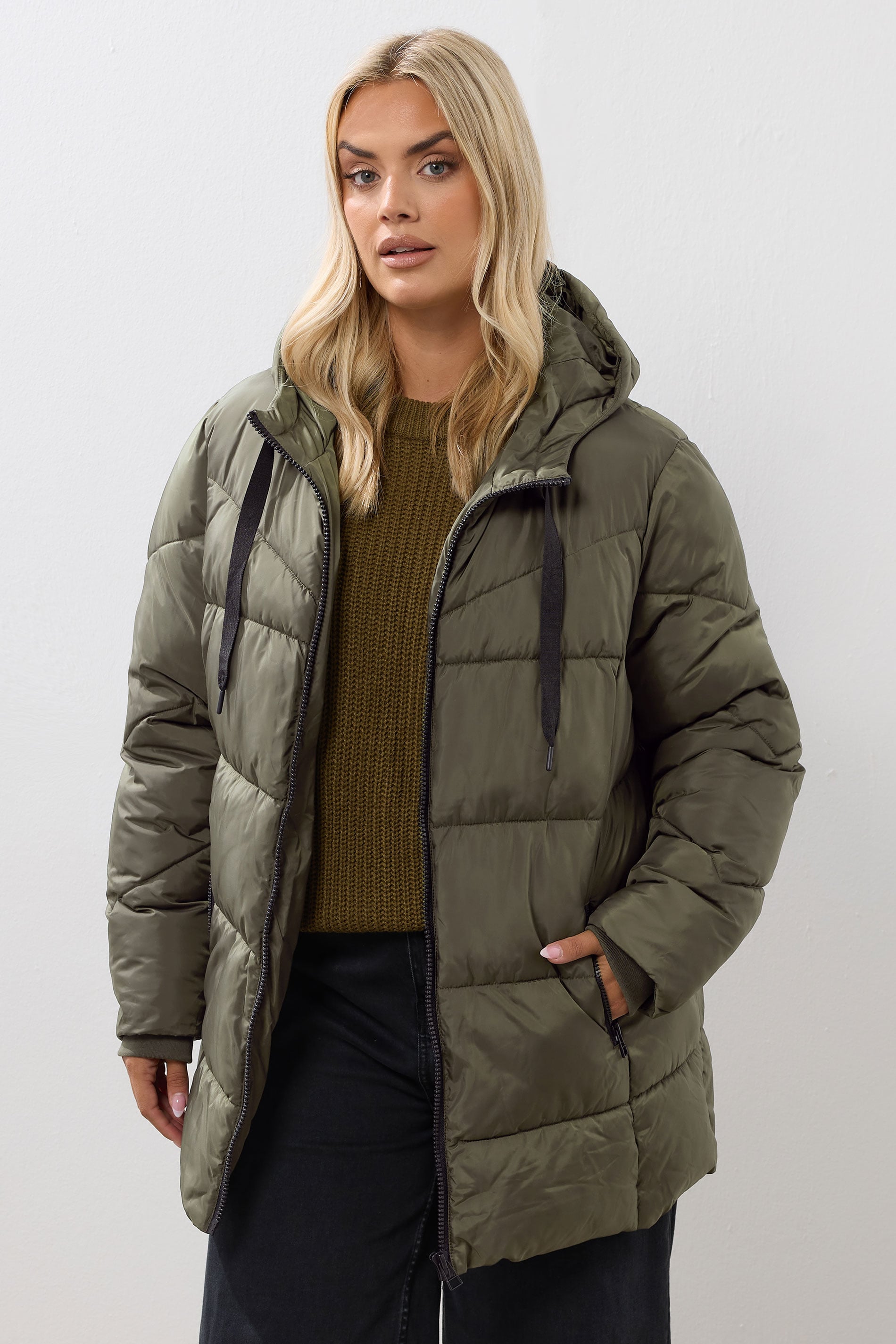 YOURS Plus Size Khaki Green Short Padded Coat | Yours Clothing 3