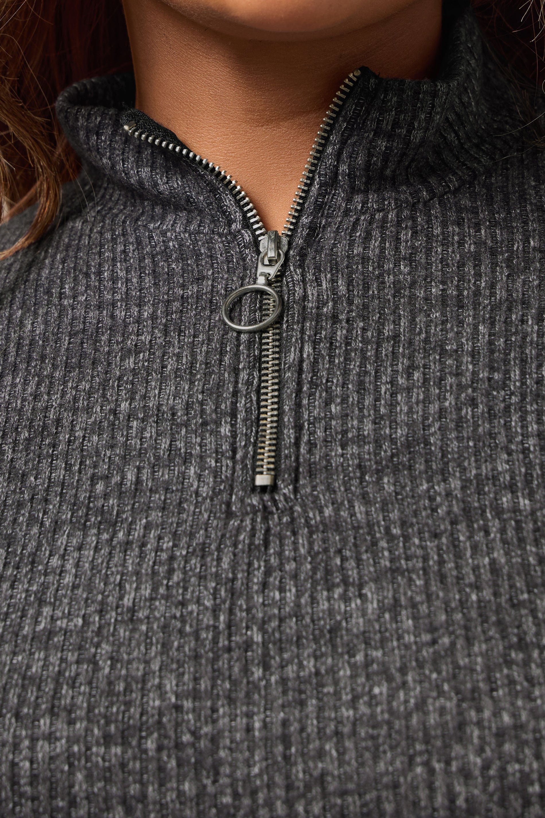 YOURS Plus Size Charcoal Grey Zip Neck Ribbed Jumper Dress | Yours Clothing 4