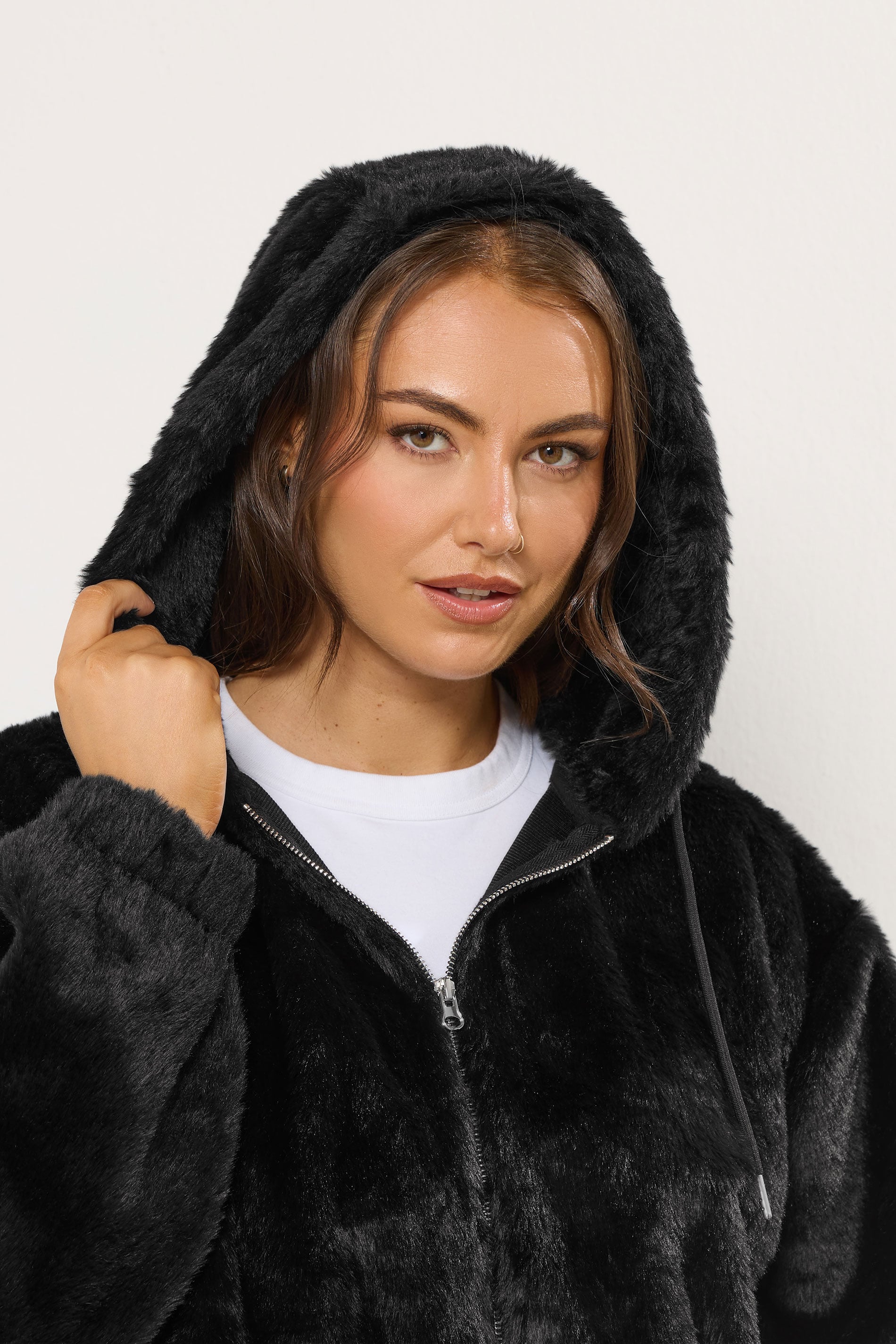 YOURS Plus Size Black Faux Fur Hooded Jacket | Yours Clothing 5