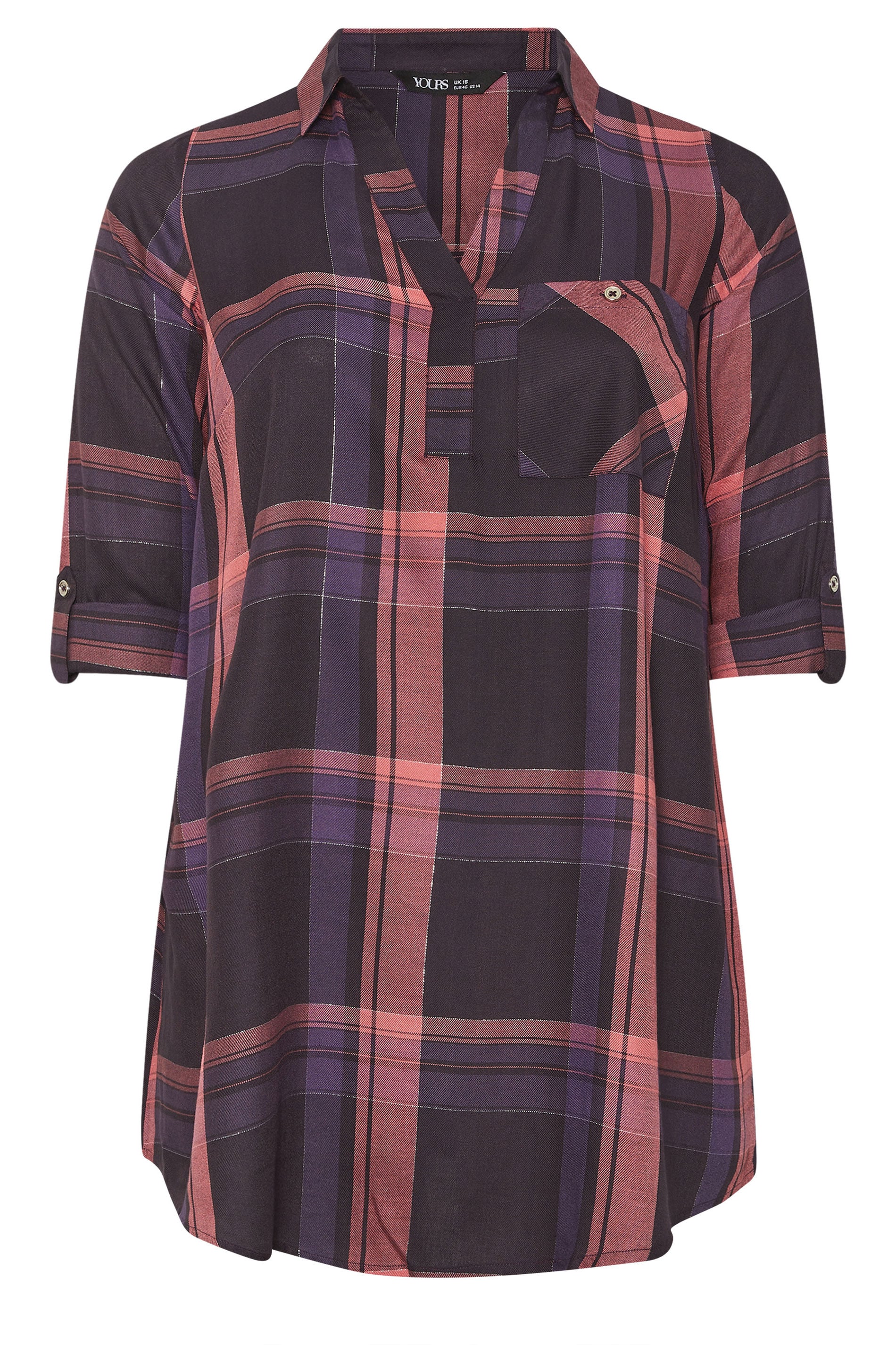 YOURS Plus Size Navy Blue & Pink Check Overhead Shirt | Yours Clothing 5