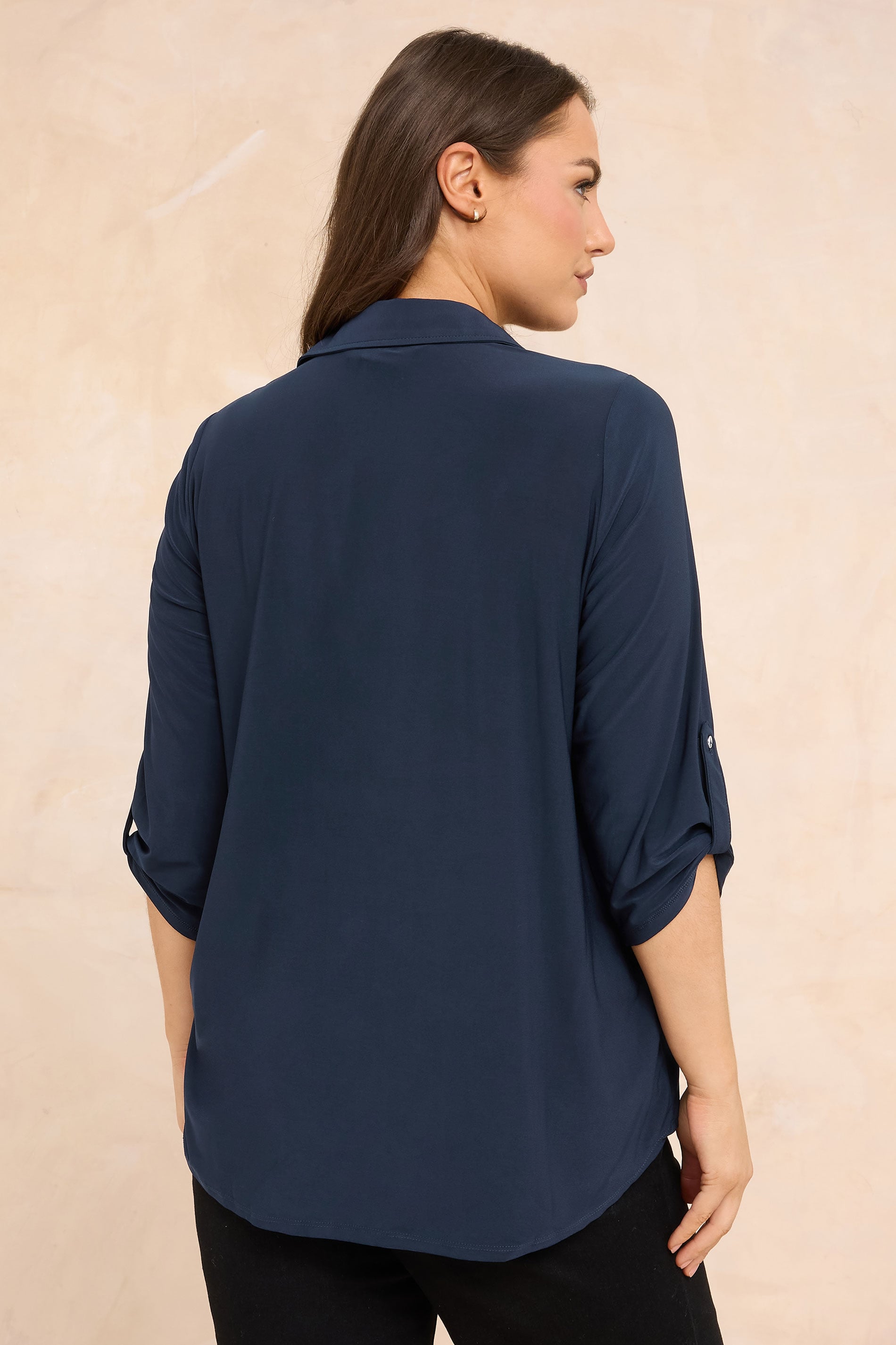 EVANS Plus Size Navy Blue Tab Sleeve Blouse | Evans  2