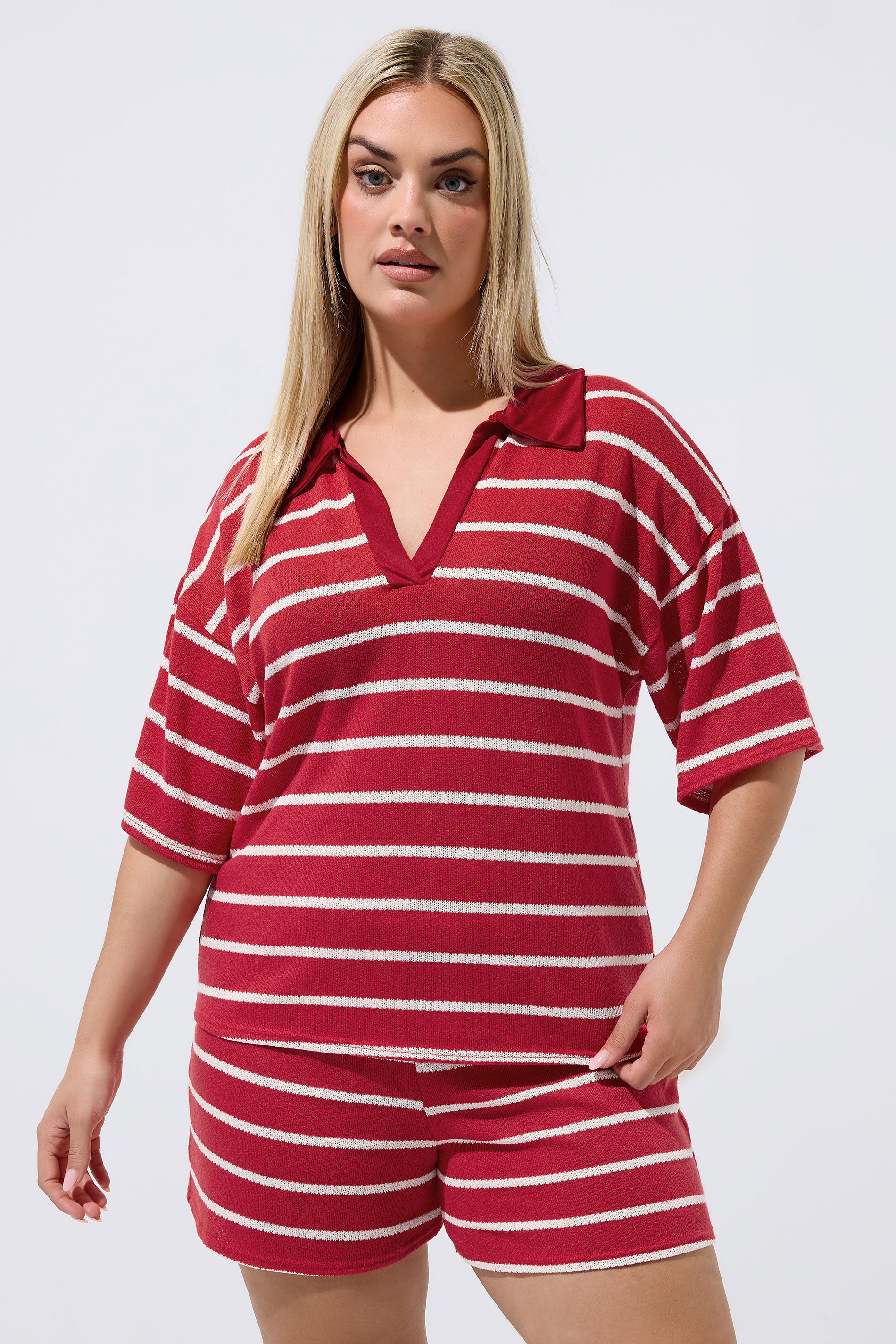 LIMITED COLLECTION Plus Size Red Stripe Rugby Collar Top | Yours Clothing 3