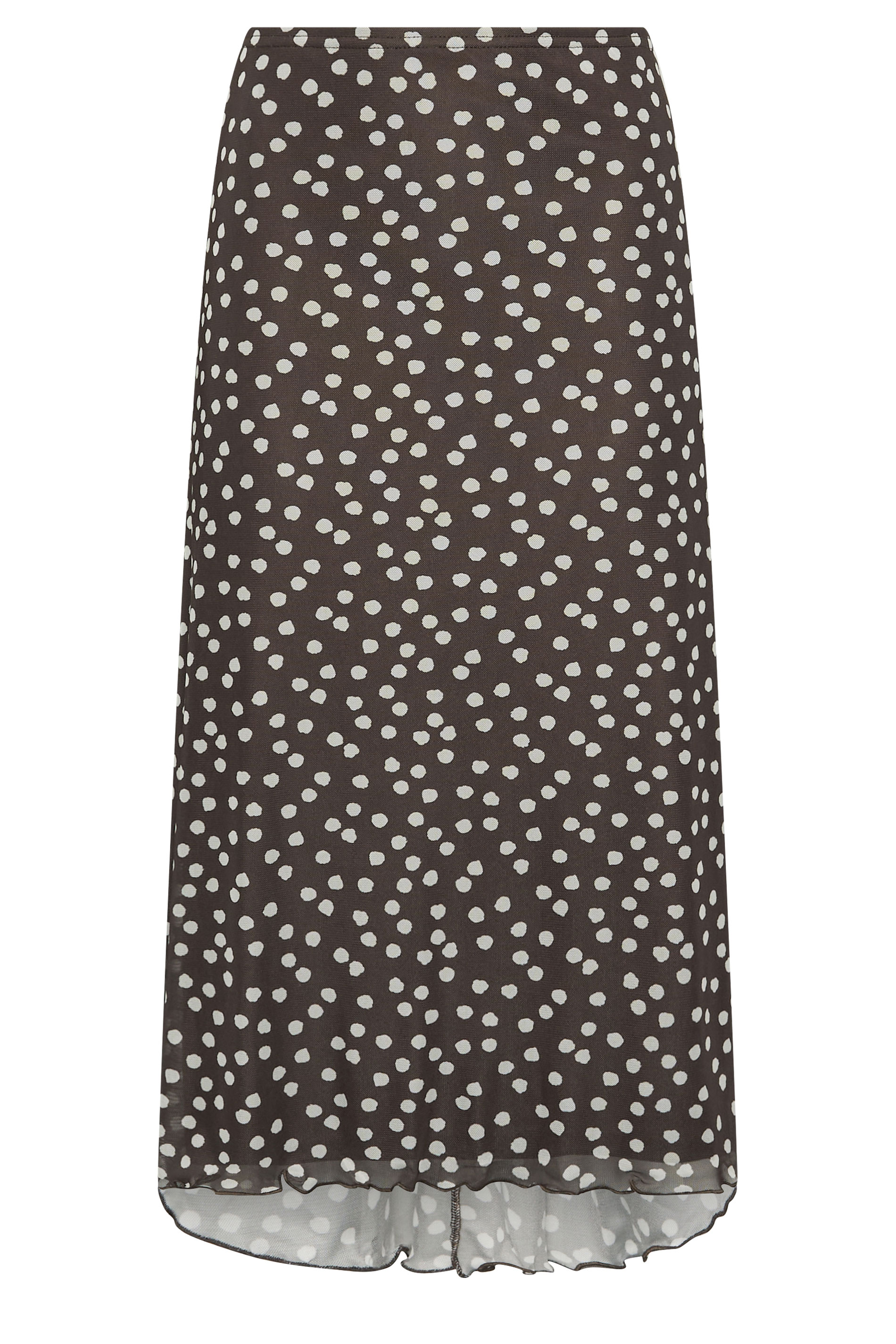 LTS Tall Women's Chocolate Brown Polka Dot Dipped Hem Mesh Midi Skirt | Long Tall Sally 7