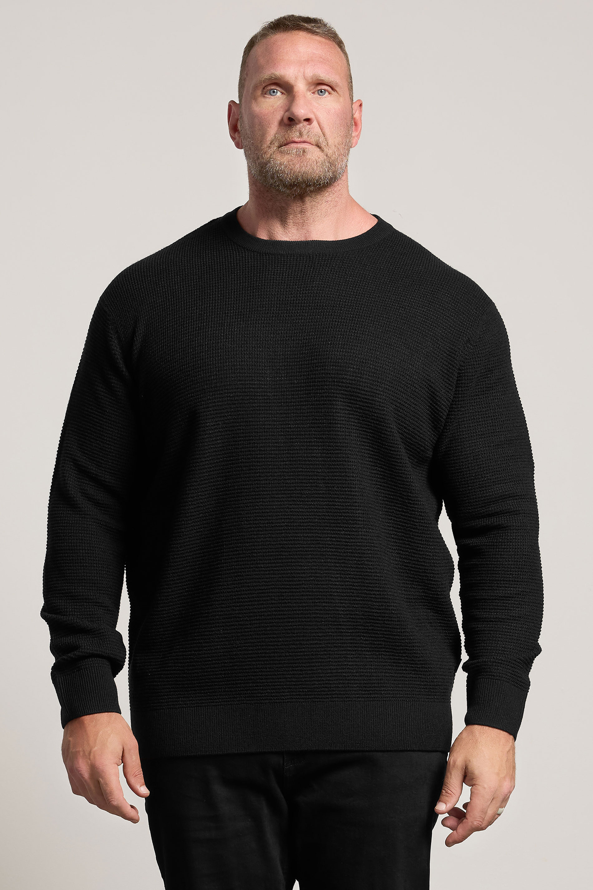 BadRhino Big & Tall Black Waffle Crew Neck Jumper | BadRhino 2