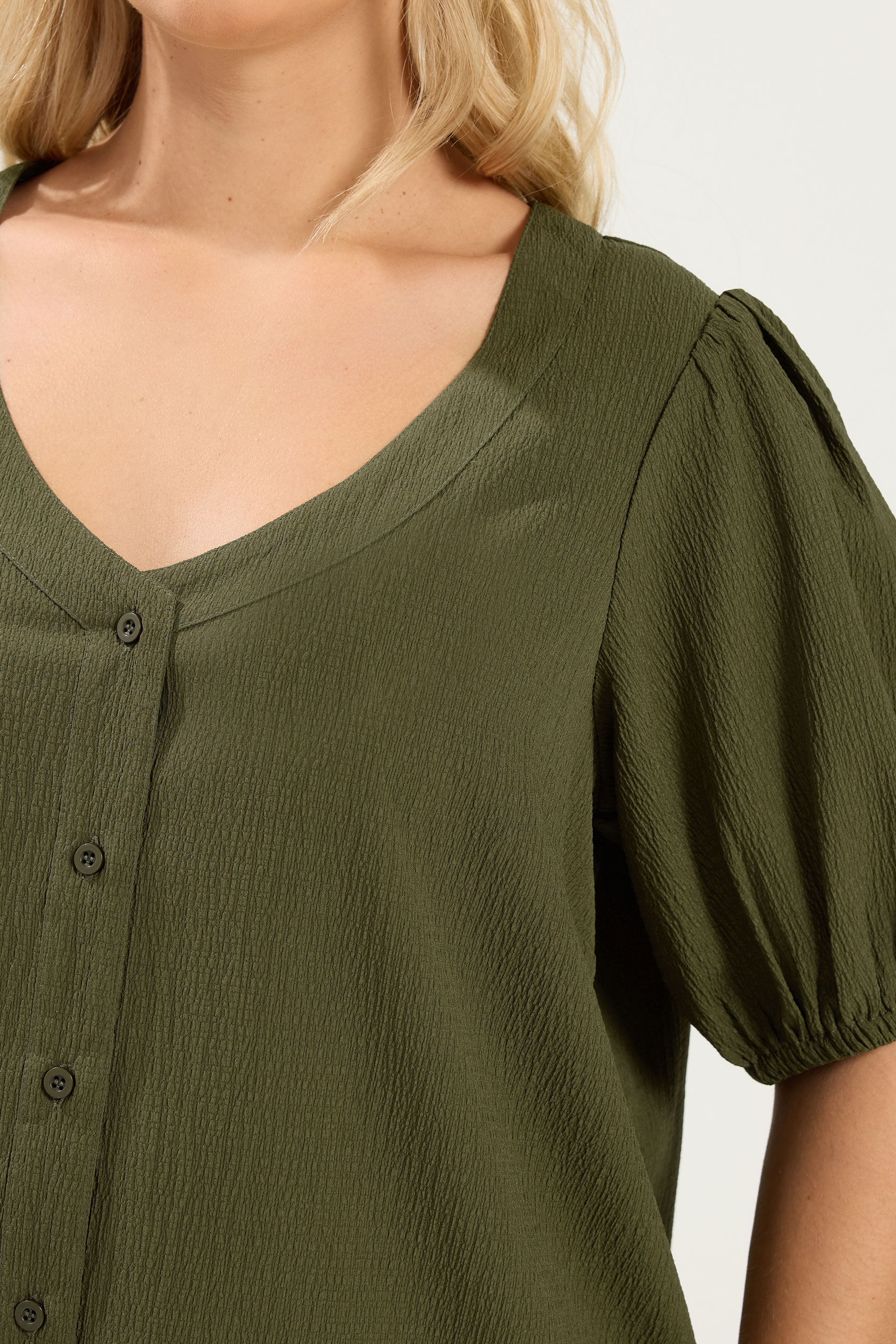 YOURS Plus Size Khaki Green Button Textured Blouse | Yours Clothing 4