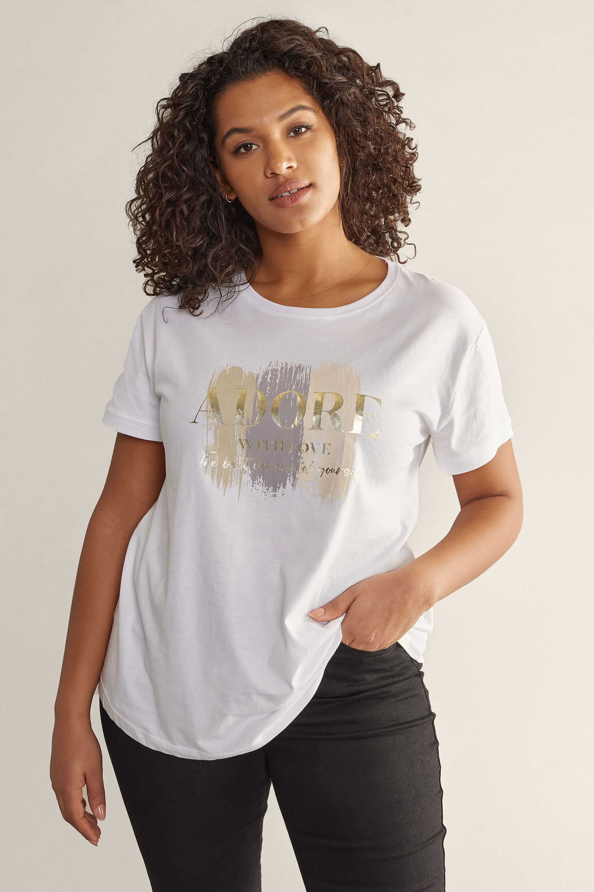 EVANS Plus Size White 'Adore' Print T-Shirt | Evans 2