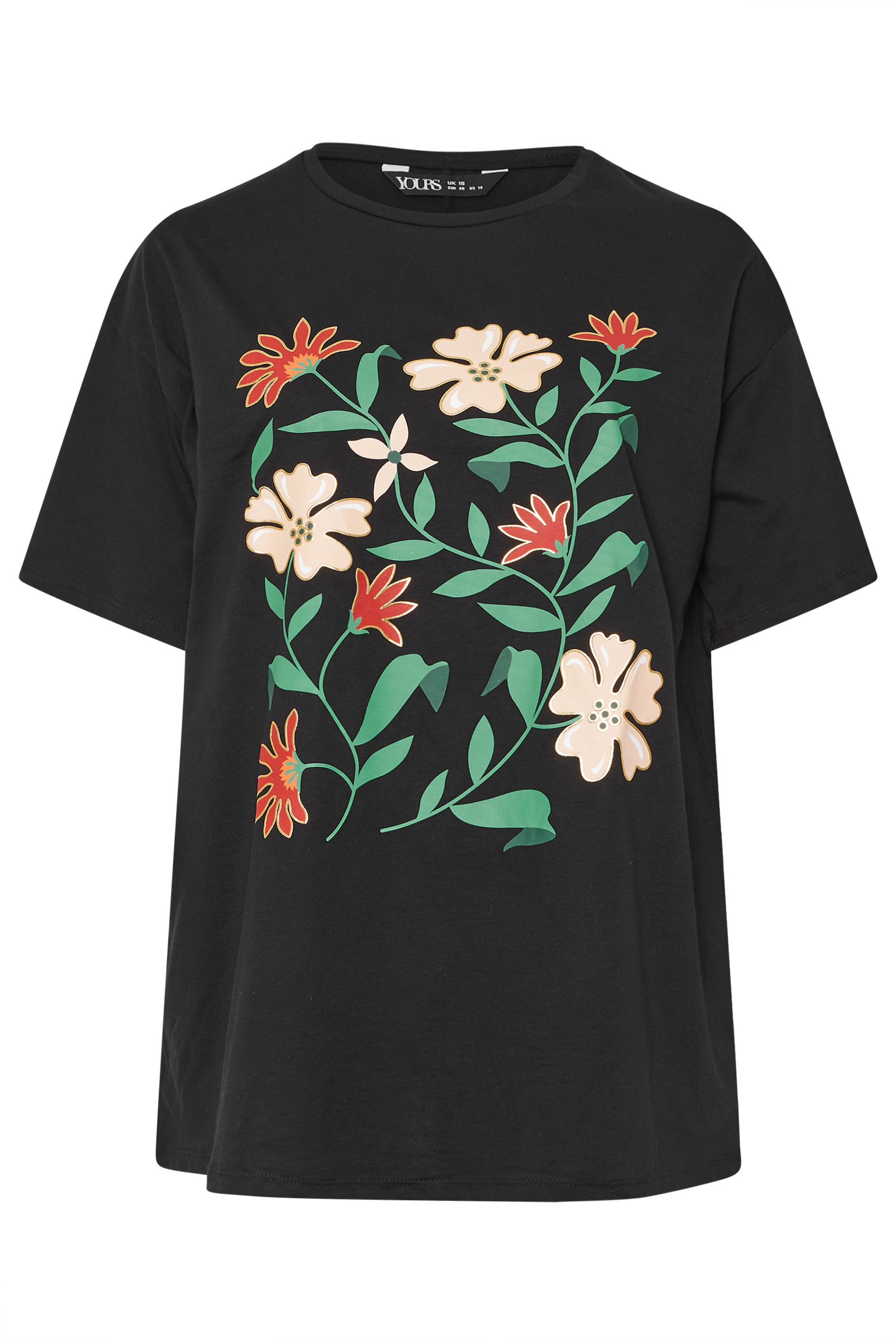 YOURS Plus Size Black Floral Print T-Shirt | Yours Clothing 5