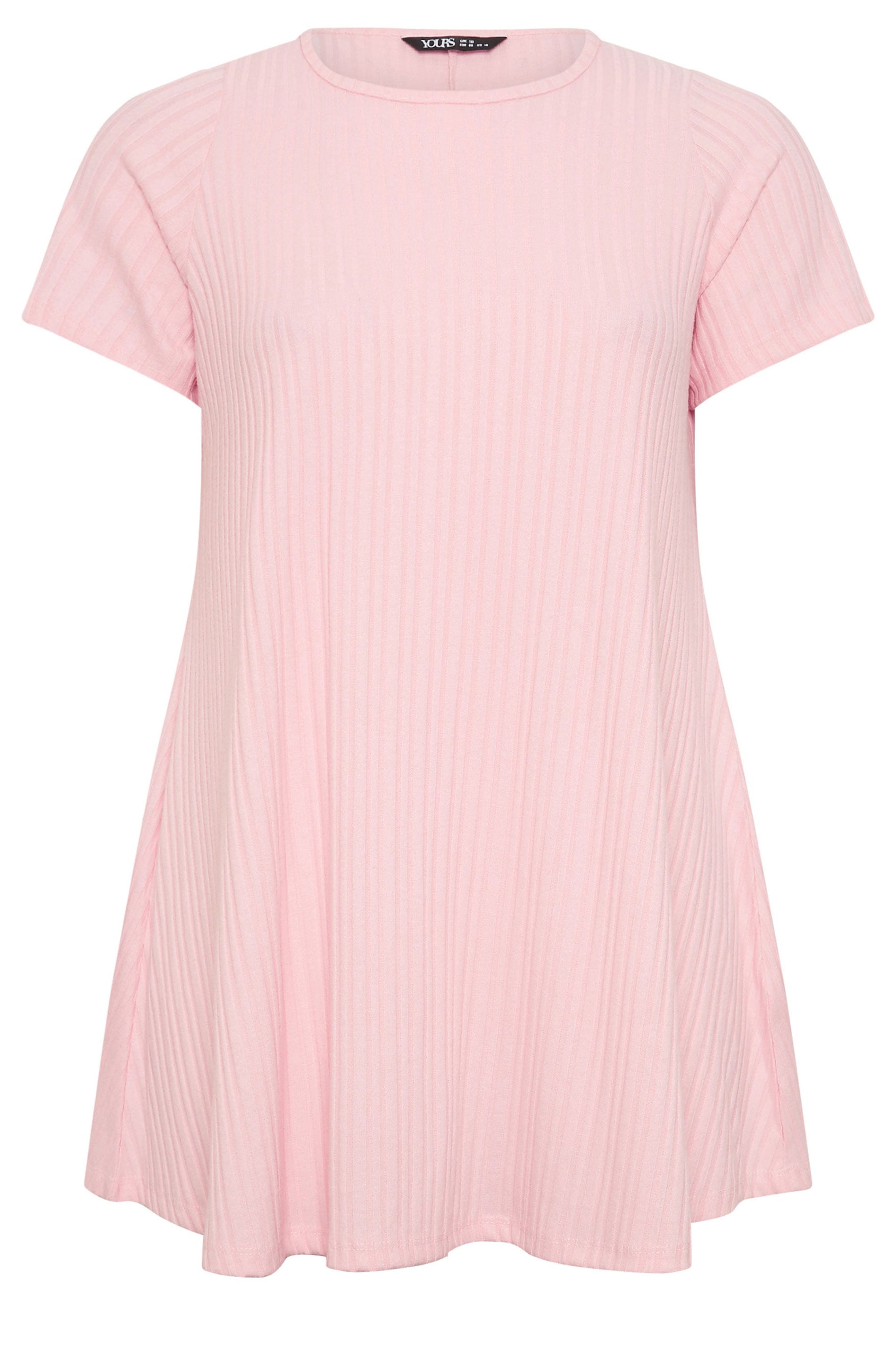 YOURS Plus Size Light Pink Swing Ribbed Top | Yours Clothing 5