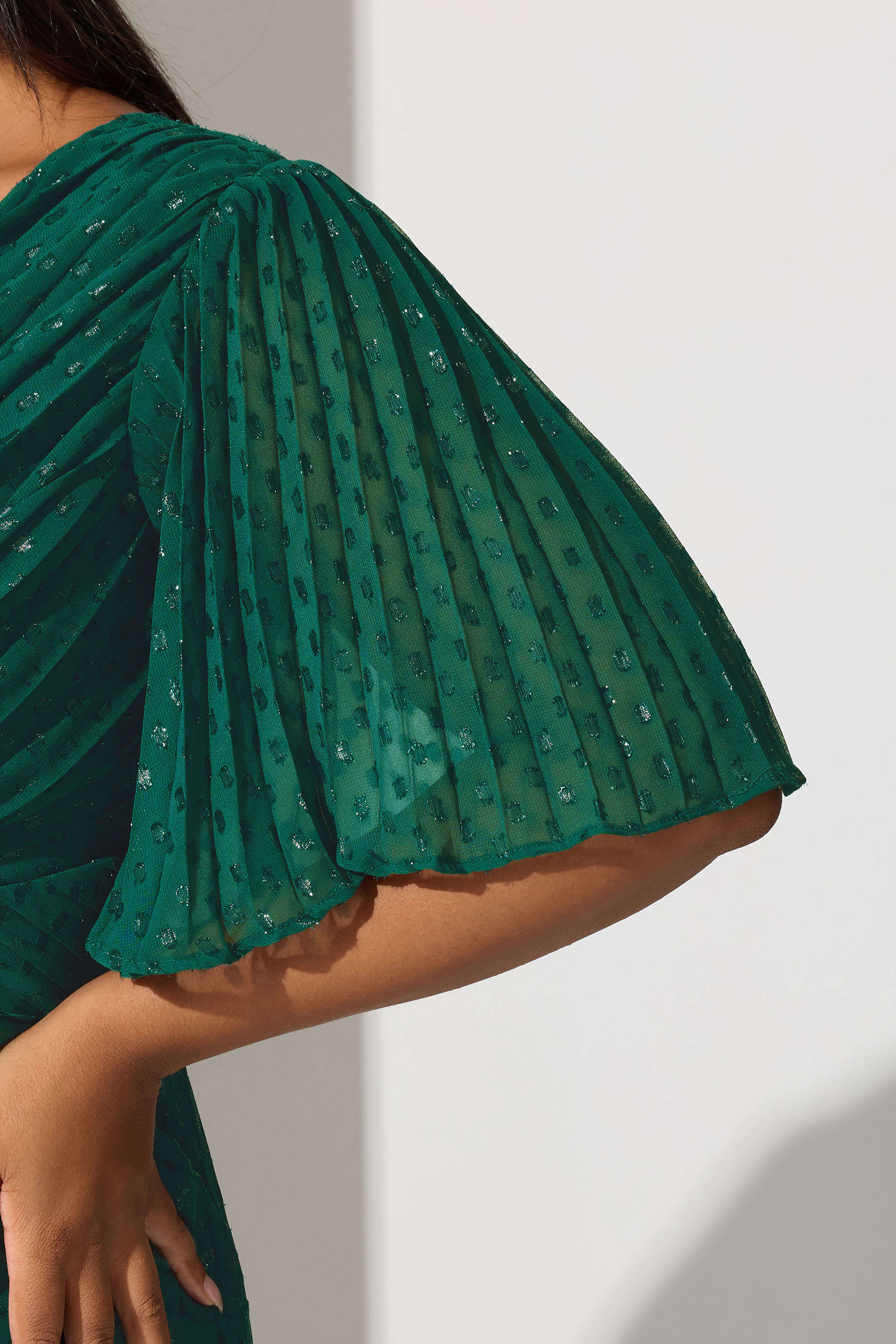 YOURS LONDON Plus Size Green Metallic Dobby Pleated Wrap Dress | Yours Clothing 5