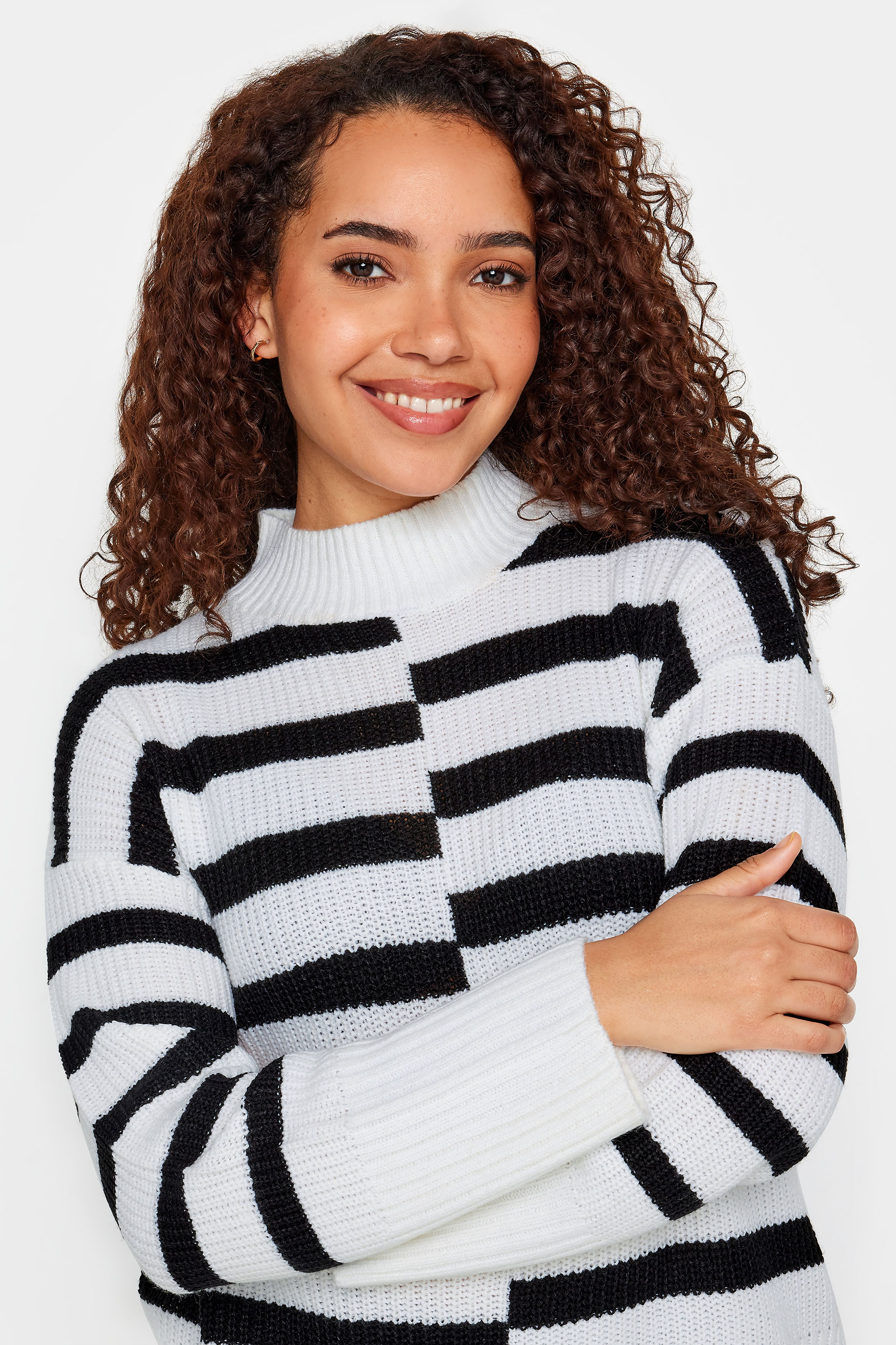 M&Co White & Black Contrast Stripe Turtle Neck Jumper | M&Co 5